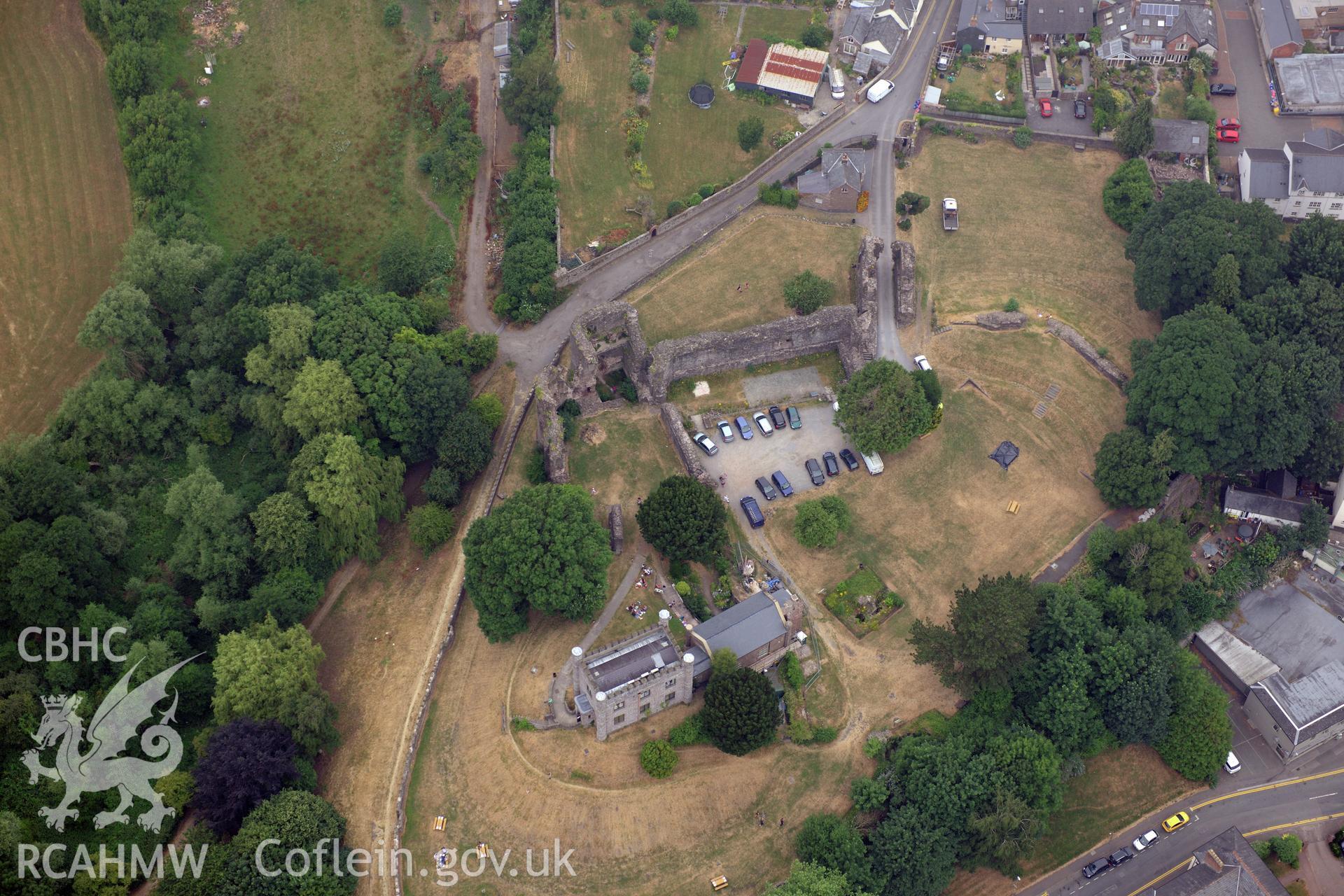 Royal Commission aerial photography of Abergavenny Castle taken during drought conditions on 22nd July 2013.
