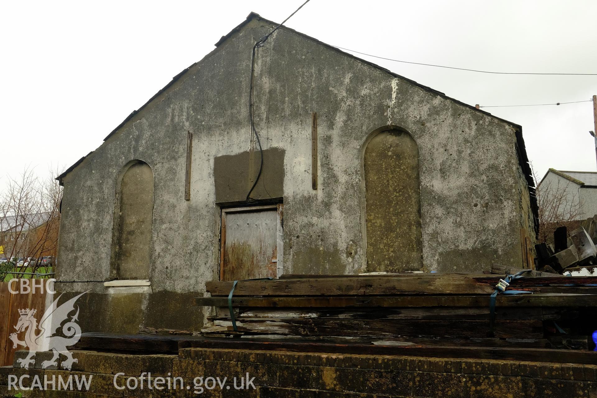 Colour photograph showing view looking north at Pantdreinog Sunday School, Bethesda, produced by Richard Hayman 31st January 2017