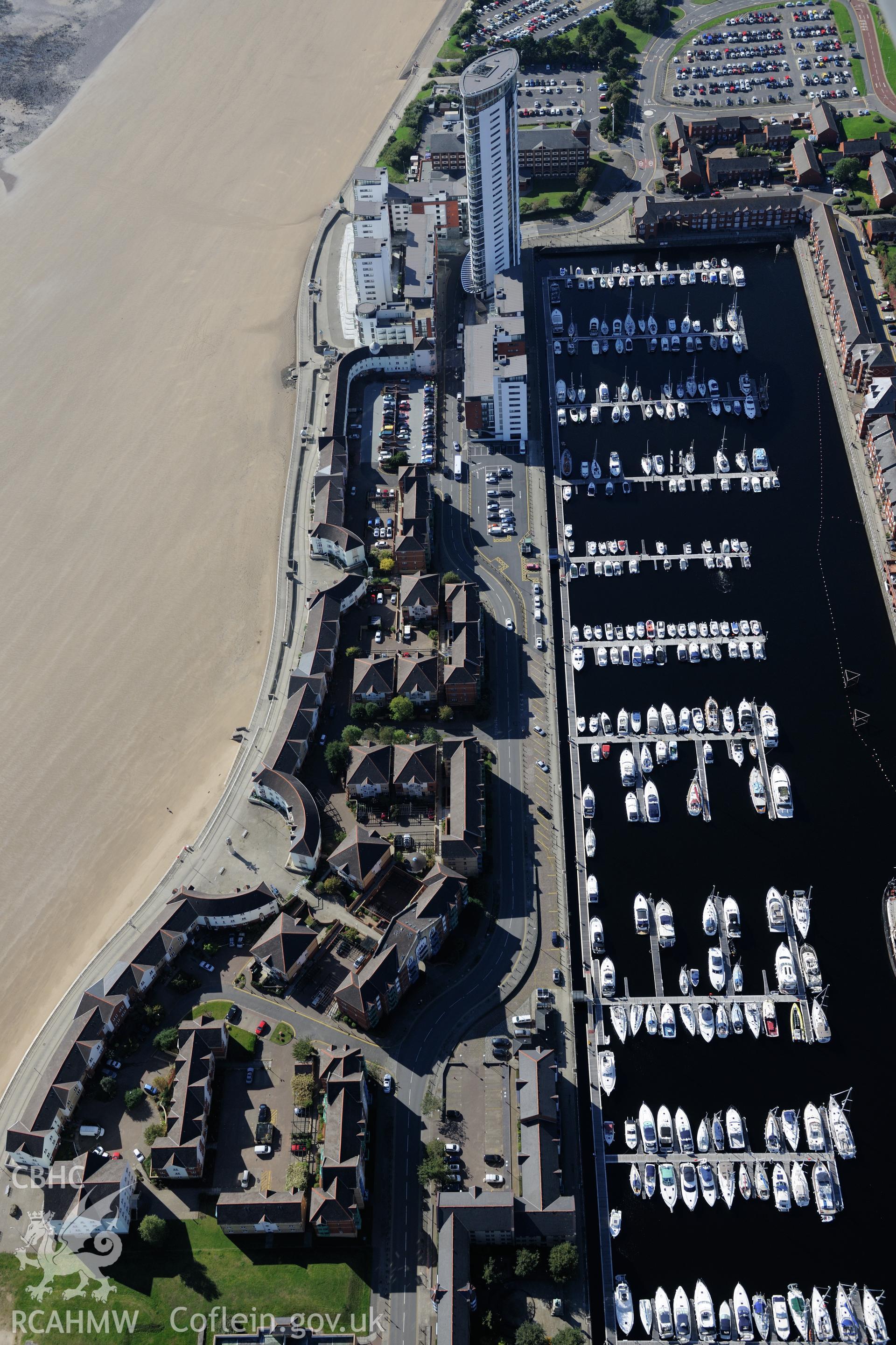 South Dock, Swansea Marina. Oblique aerial photograph taken during the Royal Commission's programme of archaeological aerial reconnaissance by Toby Driver on 30th September 2015.