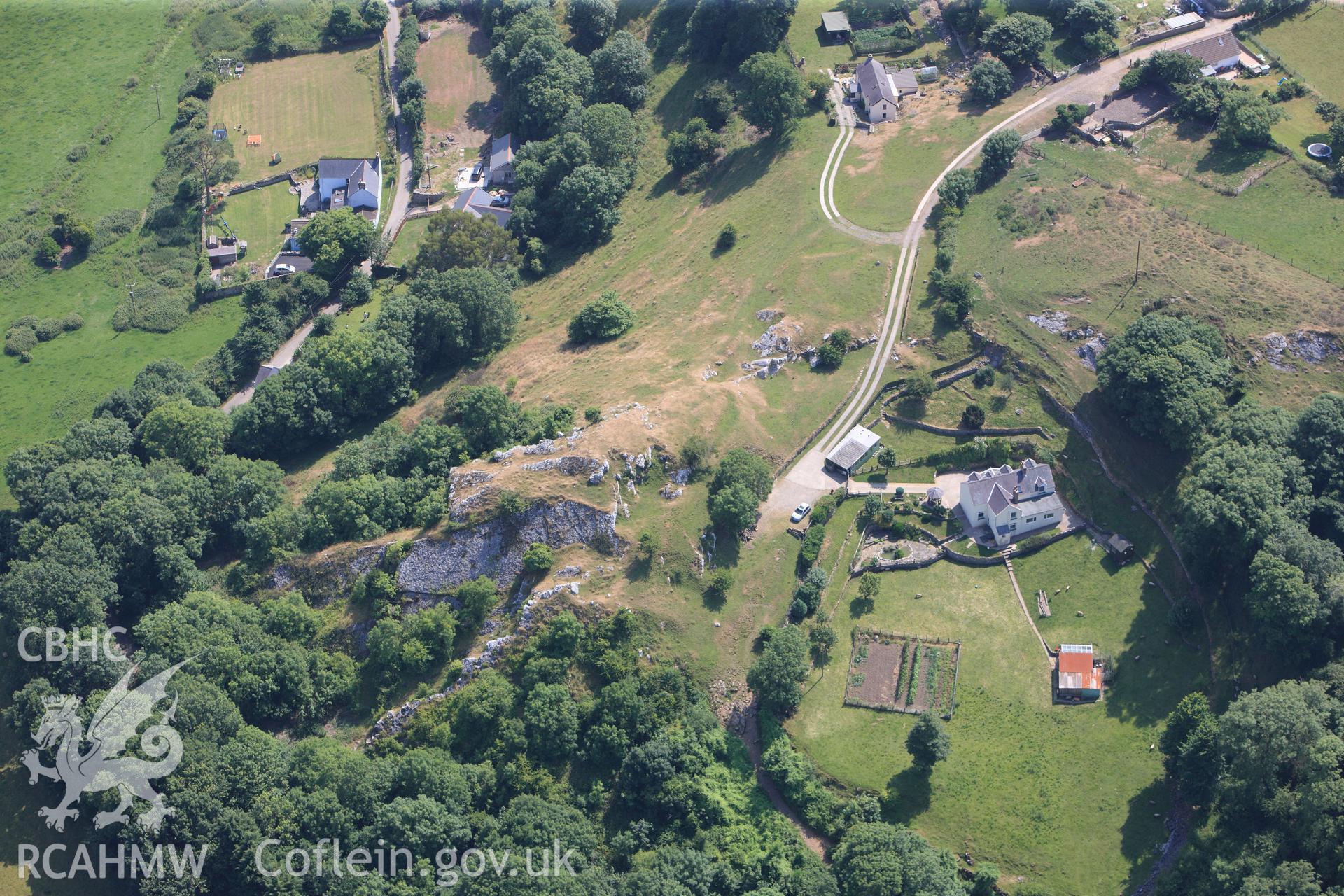 Promontory fort at Landimore. Oblique aerial photograph taken during the Royal Commission?s programme of archaeological aerial reconnaissance by Toby Driver on 16th July 2013.