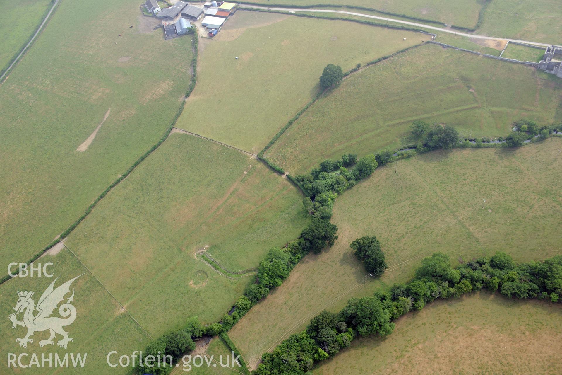 Royal Commission aerial photography of Old Beaupre Castle recorded during drought conditions on 22nd July 2013.