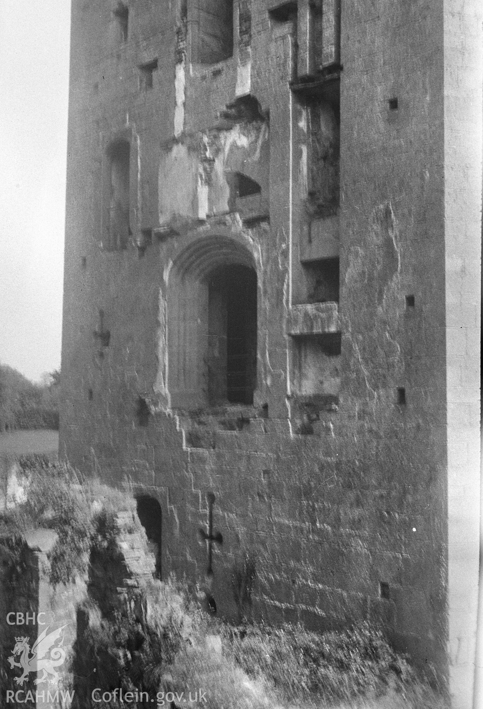 Digital copy of a nitrate negative showing Raglan Castle, taken by Leonard Monroe, 1927.