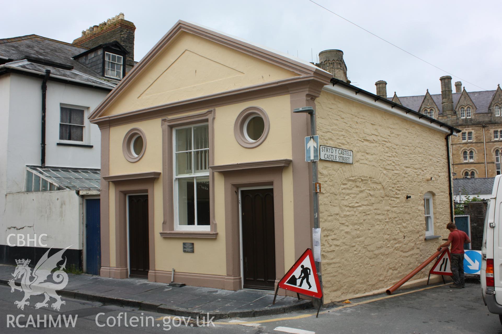 Colour photograph showing exterior of New Street Chapel, Aberystwyth. Photographic survey conducted by Geoff Ward on 8th June 2010