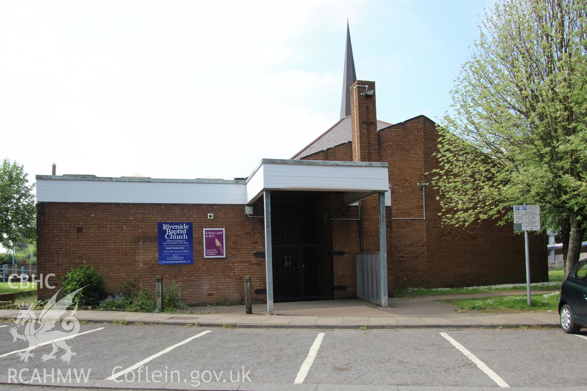 Colour photograph showing exterior view of the Riverside chapel, Port Talbot. Photographed during survey conducted by Geoff Ward on 5th July 2016.