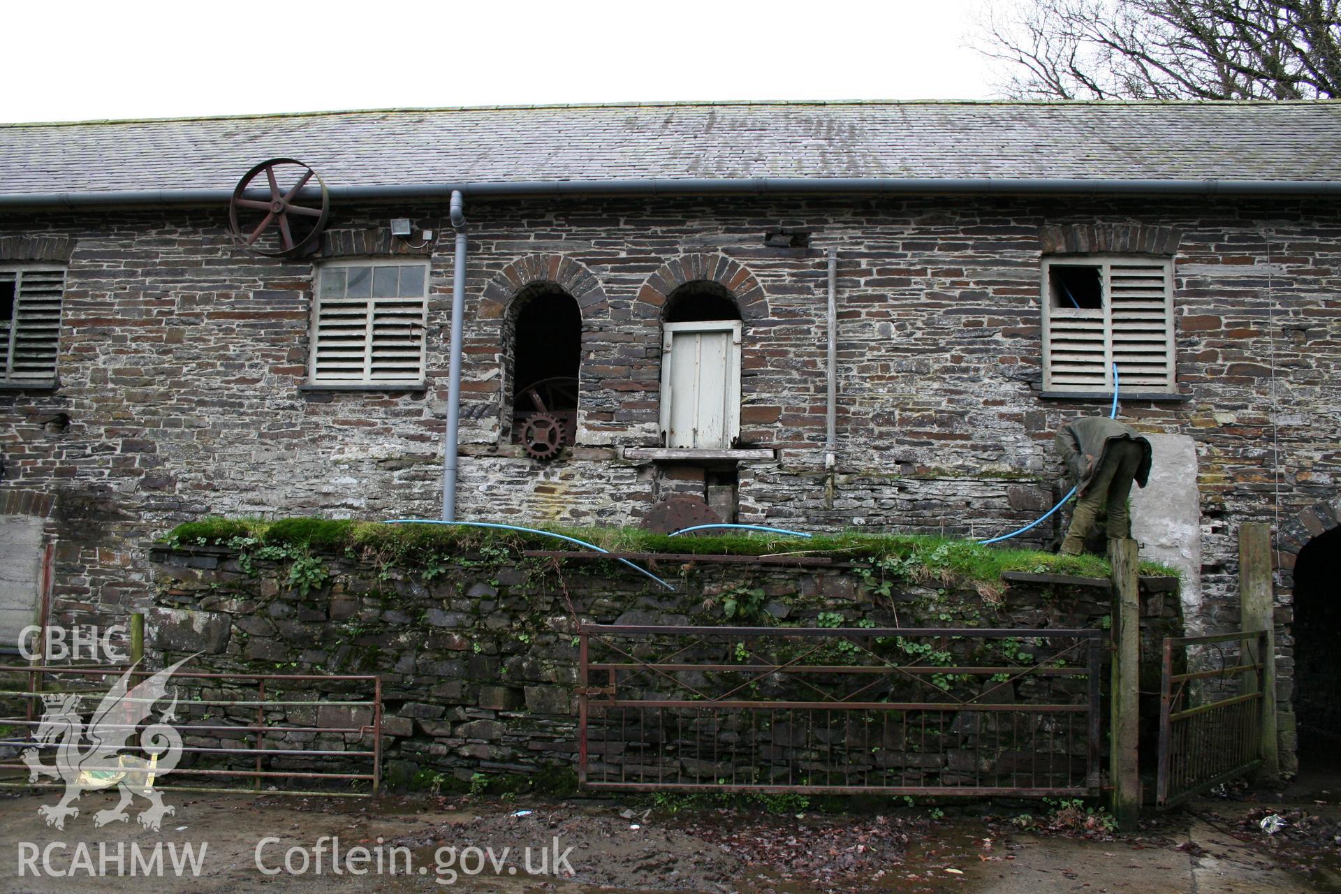 Exterior view of water wheel pit outside threshing house. Photographic survey of the exterior of the farm buildings at Tan-y-Graig Farm, Llanfarian, Aberystwyth. Conducted by Geoff Ward and John Wiles, 11th December 2006.