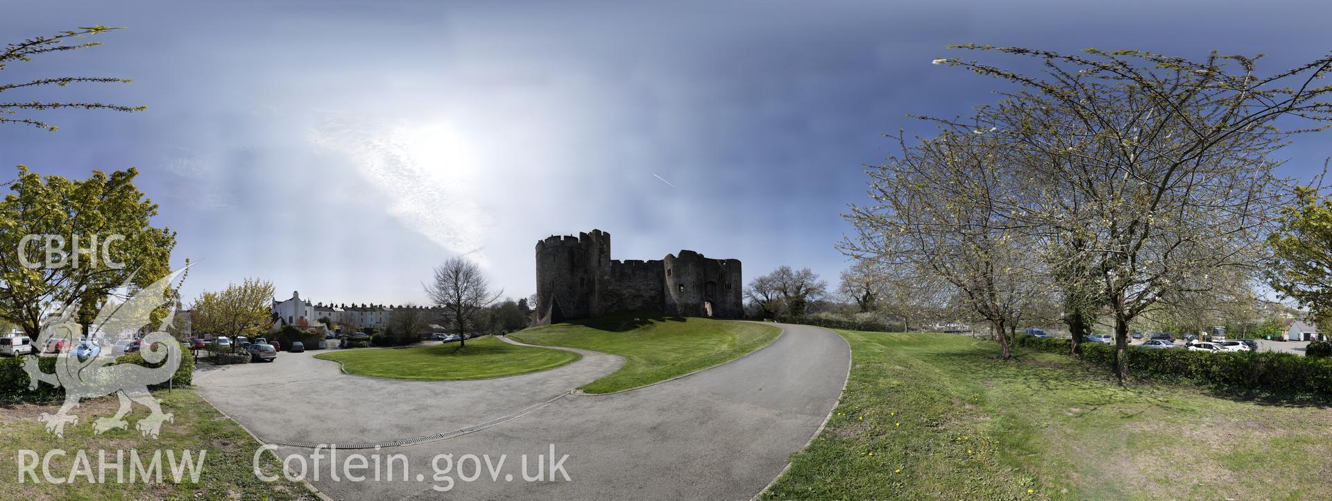 Reduced resolution tiff of stitched images from the entrance to Chepstow Castle, produced by Susan Fielding and Rita Singer, July 2017. Produced through European Travellers to Wales project.