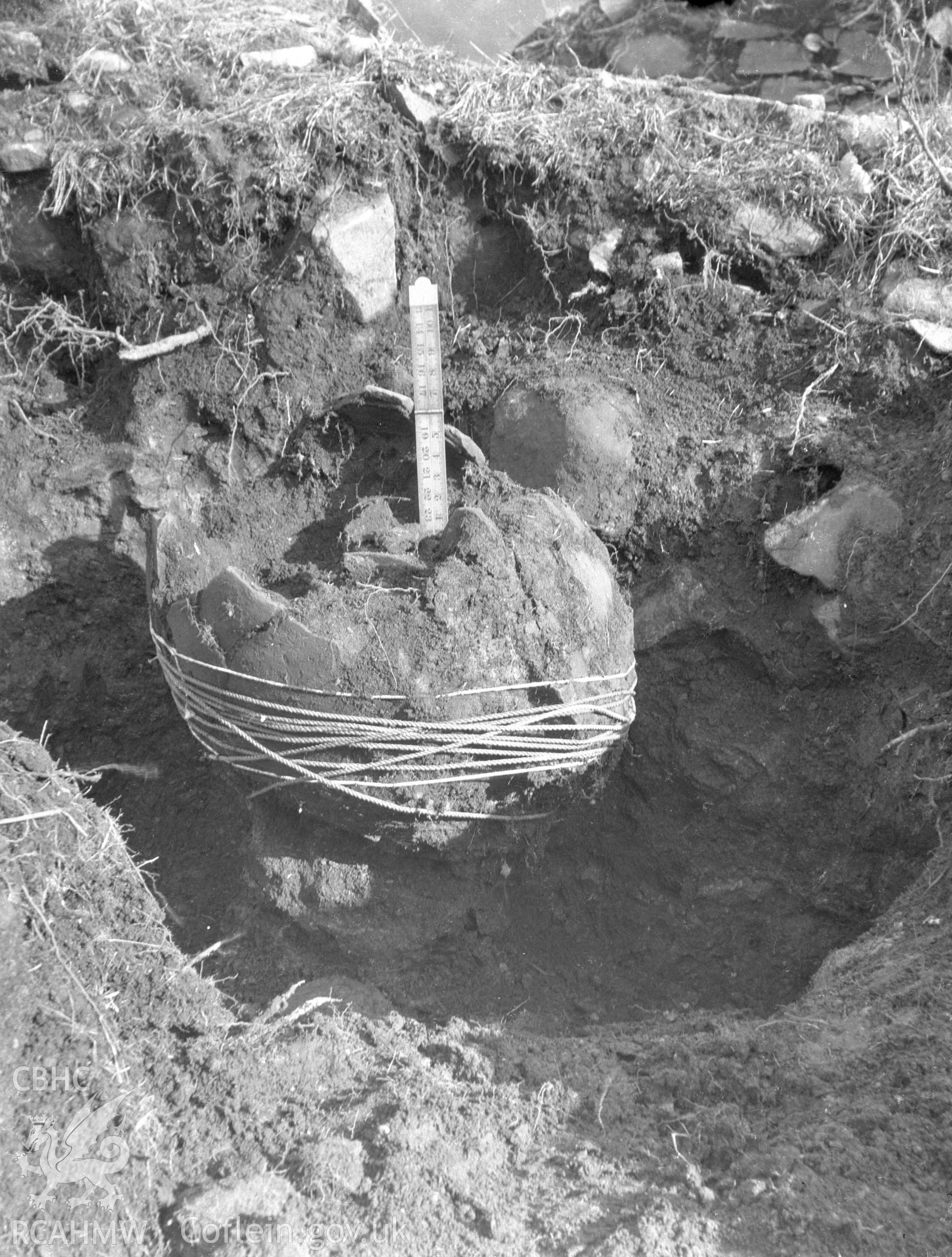 Digital copy of a nitrate negative showing Bryn-y-Gefeiliau Roman site. Reverse of black and white  photograph reads: 'Caernarfon / Capel Curig / Bryn y Gefeilliau.' From the Cadw Monuments in Care Collection.