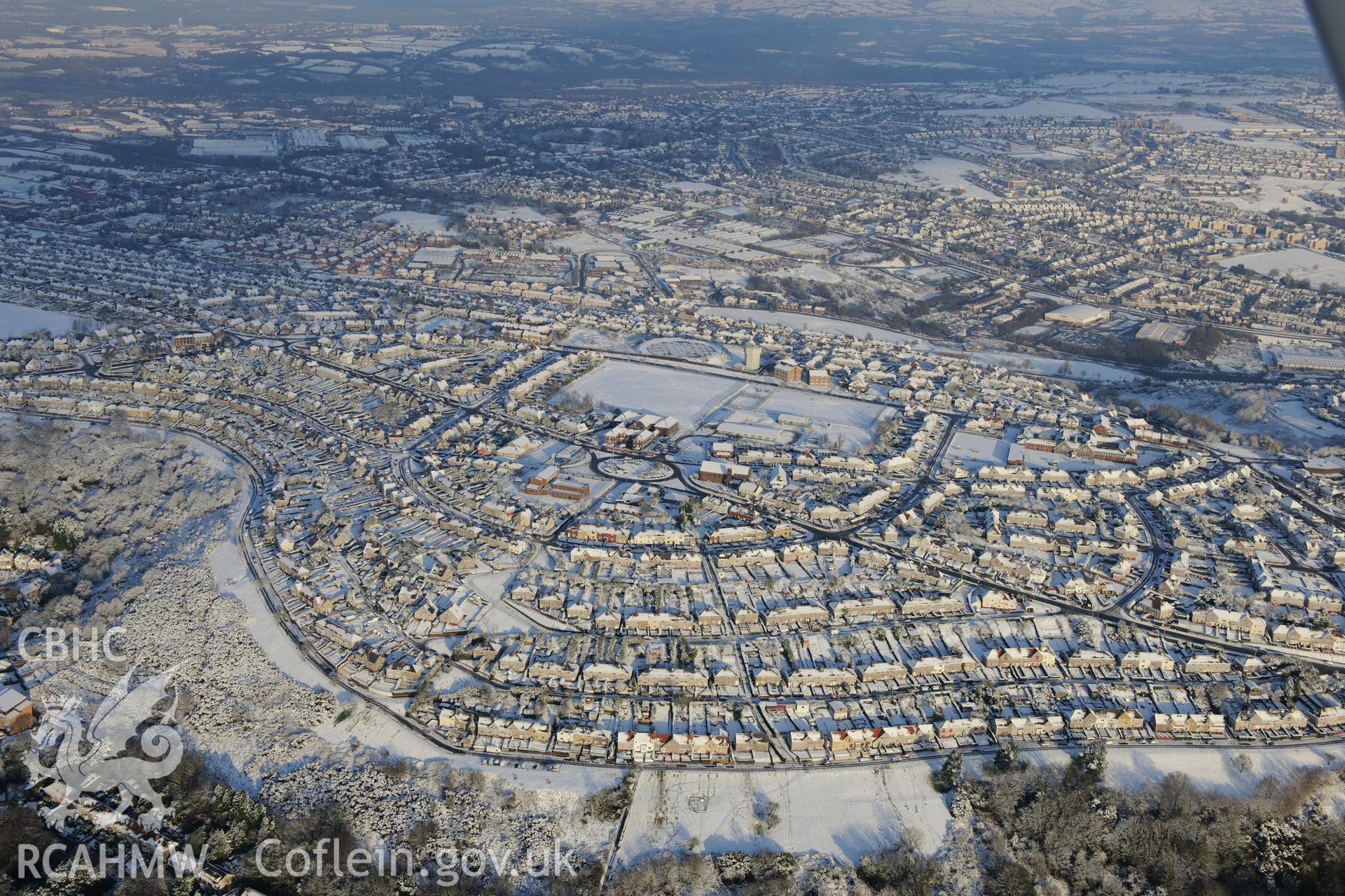 The garden suburb of Townhill, on the western side of Swansea. Oblique aerial photograph taken during the Royal Commission?s programme of archaeological aerial reconnaissance by Toby Driver on 24th January 2013.