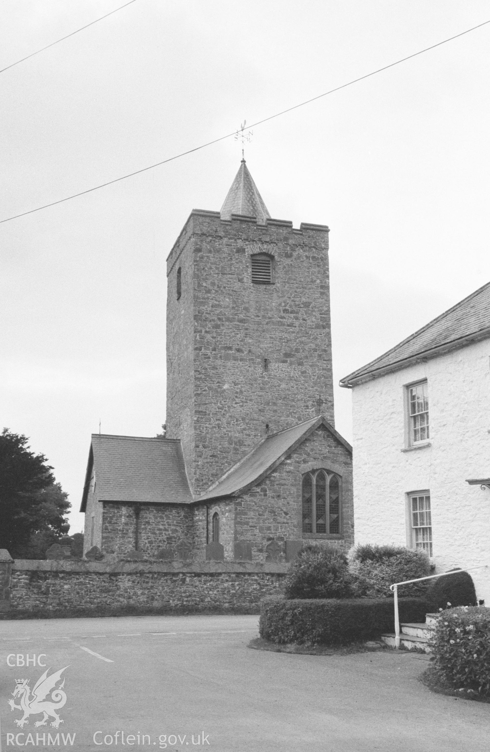Digital copy of a black and white negative showing view of St Michael's Church, Llanfihangel y Creuddyn.