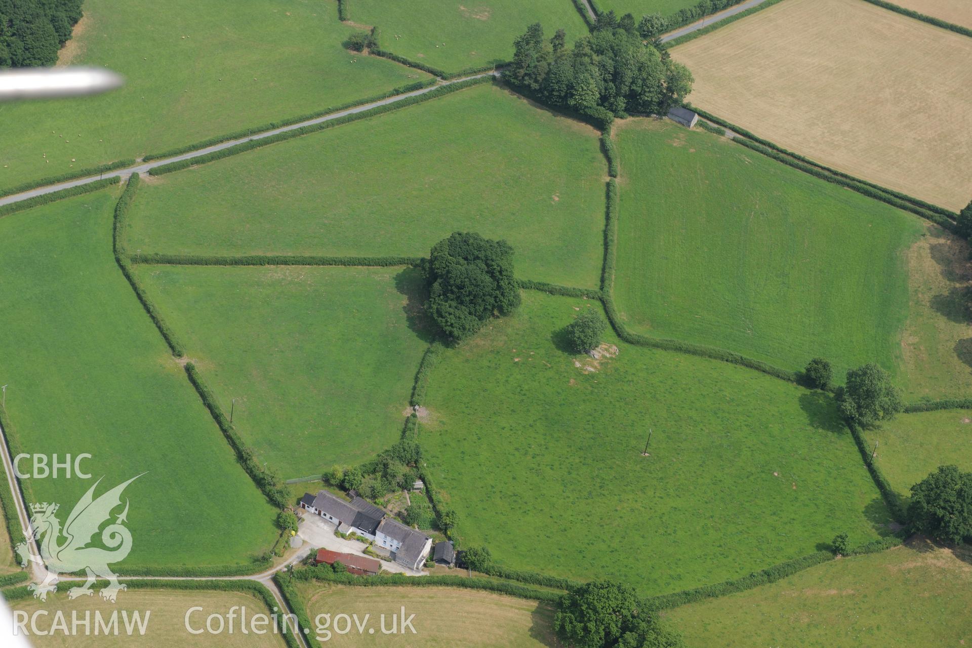 Royal Commission aerial photography of Llys Brychan Roman villa taken during drought conditions on 22nd July 2013.