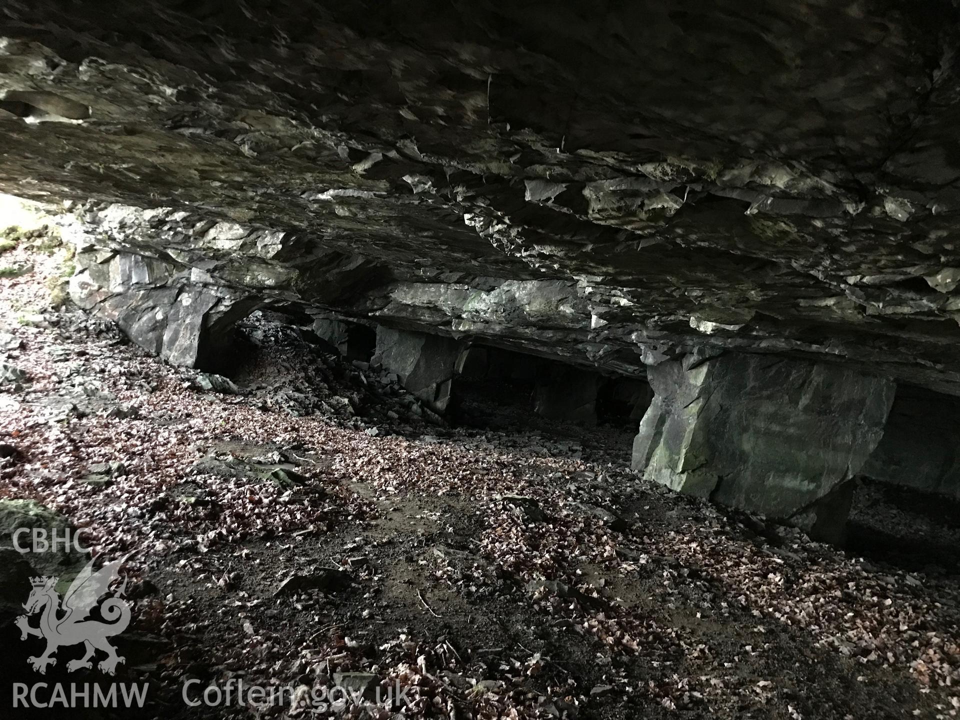 Detailed view showing the interior of Craig y Fron stone quarry, Bala. Colour photograph taken by Paul R. Davis on 2nd January 2019.