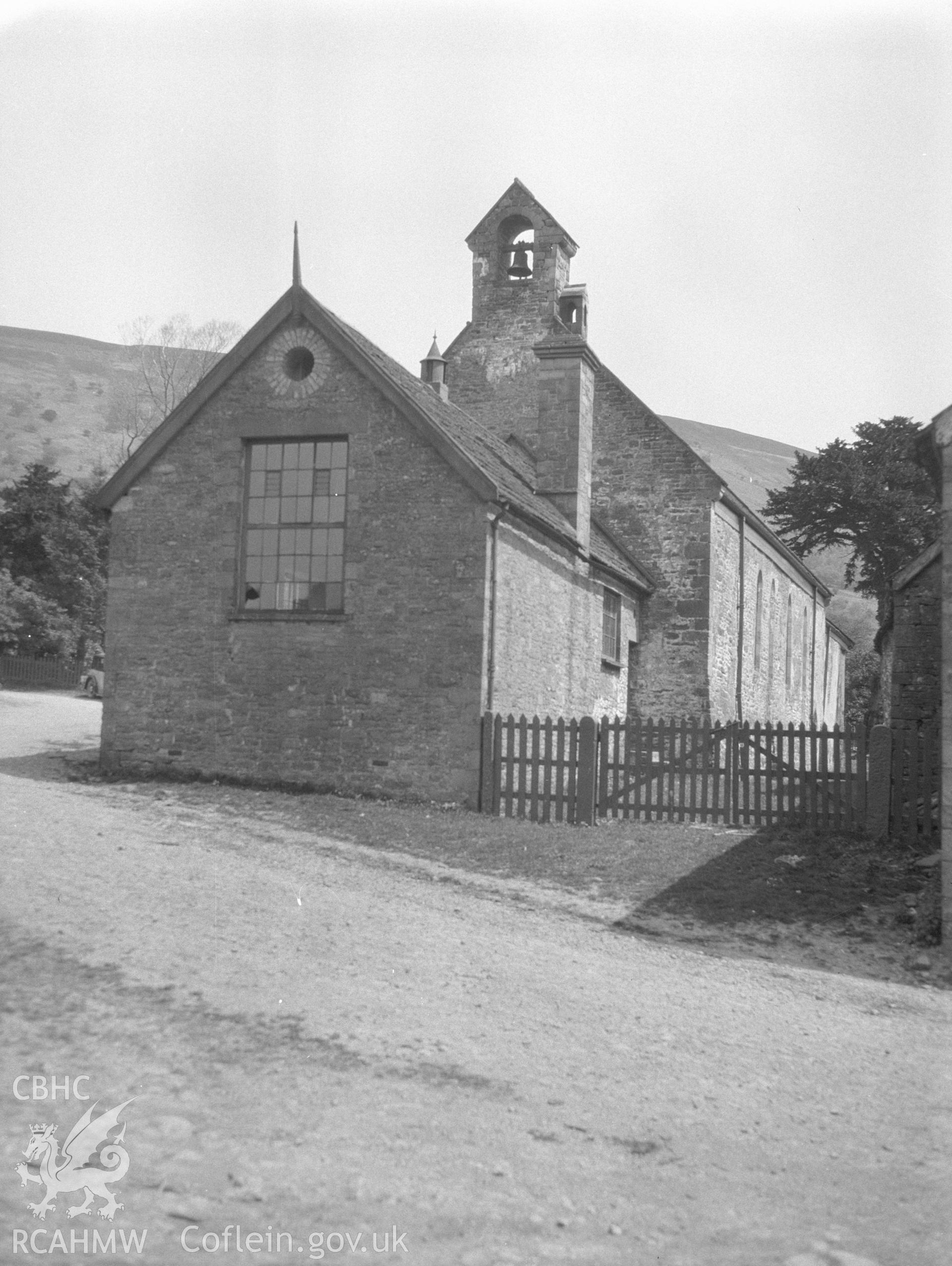 Digital copy of a nitrate negative showing exterior view of rear elevation of St. David, Llanthnoy. From the National Building Record Postcard Collection.
