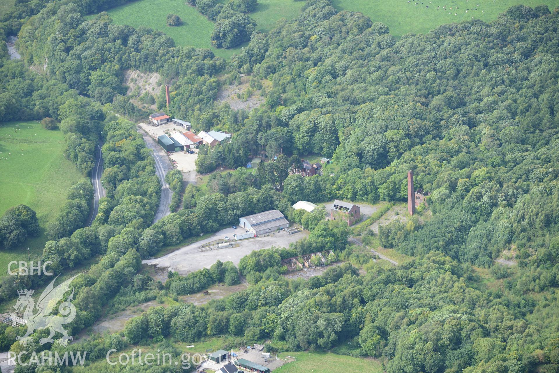 Ruby brickworks, Rhydymwyn. Oblique aerial photograph taken during the Royal Commission's programme of archaeological aerial reconnaissance by Toby Driver on 11th September 2015.