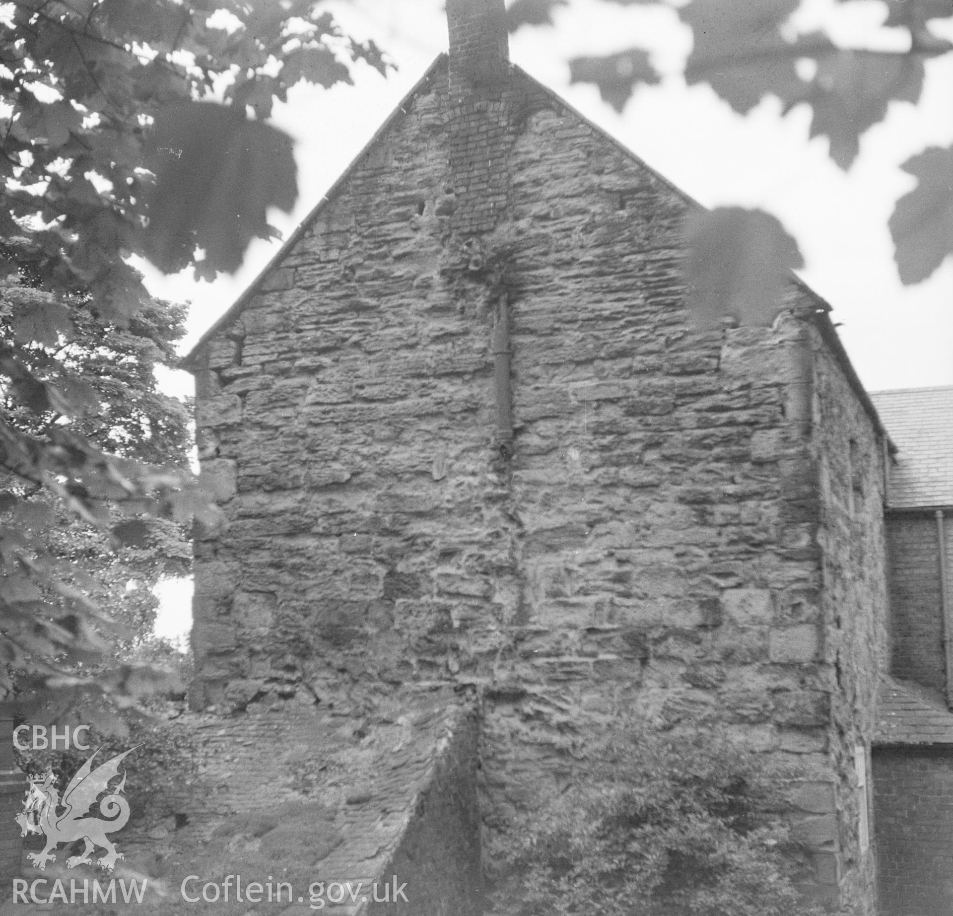 Digital copy of a black and white nitrate negative showing exterior side elevation at Llyseurgain, Northop.