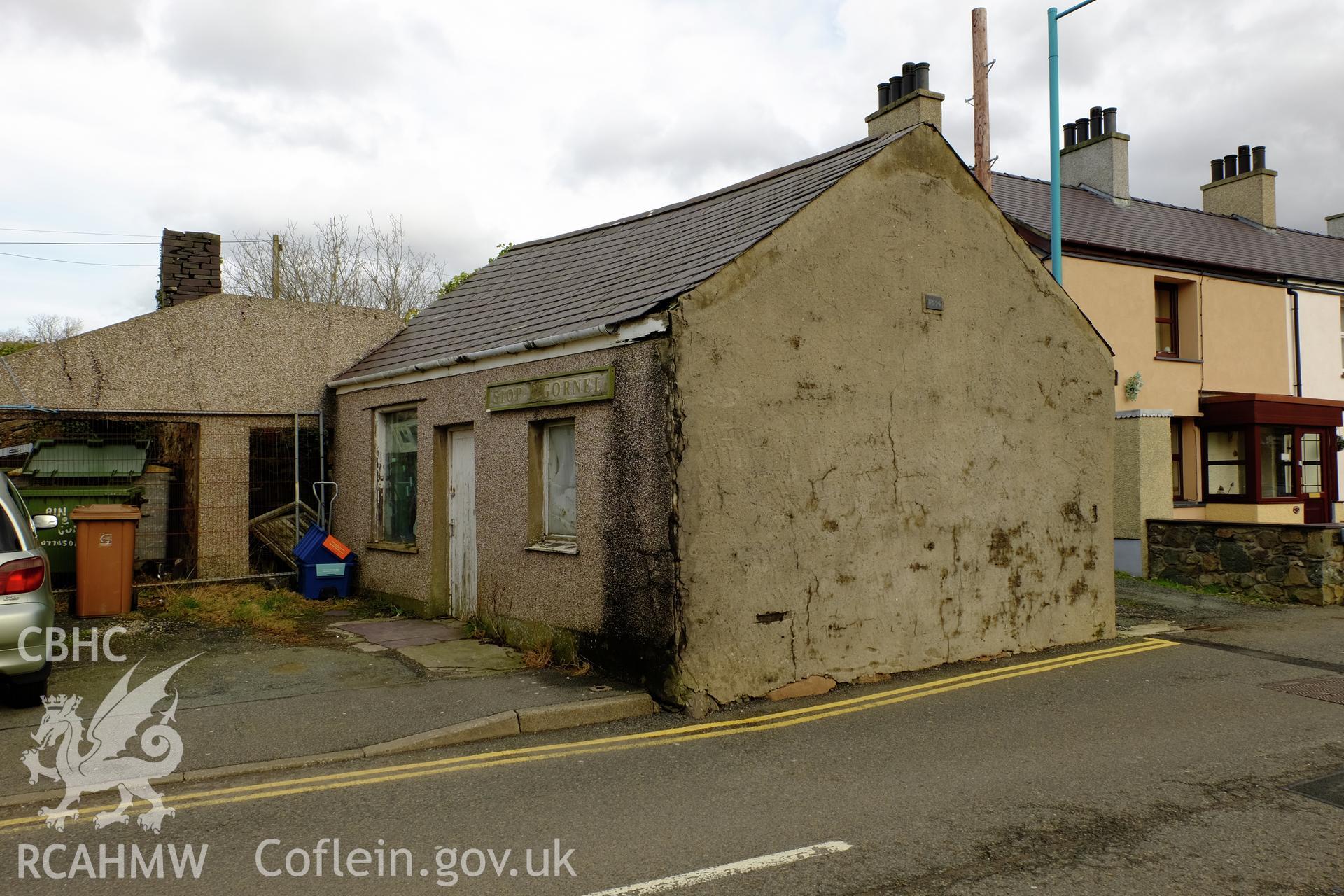 Colour photograph showing view looking north at Siop y Gornel, Deiniolen, produced by Richard Hayman 2nd February 2017