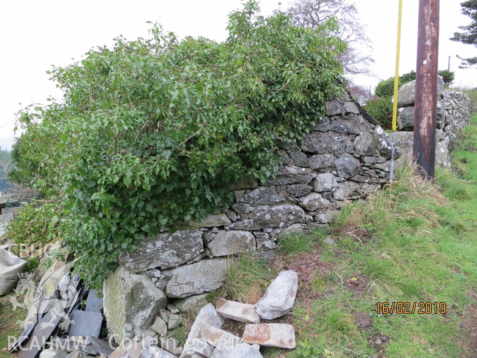 Exterior south elevation of the pigsty at Pencerrig Pellaf, Ffordd Uchaf, Harlech. Photographed by Kimberley Urch as part of photographic survey for planning application (ref. no. NP5/61/LB446A Snowdonia National Park Authority).