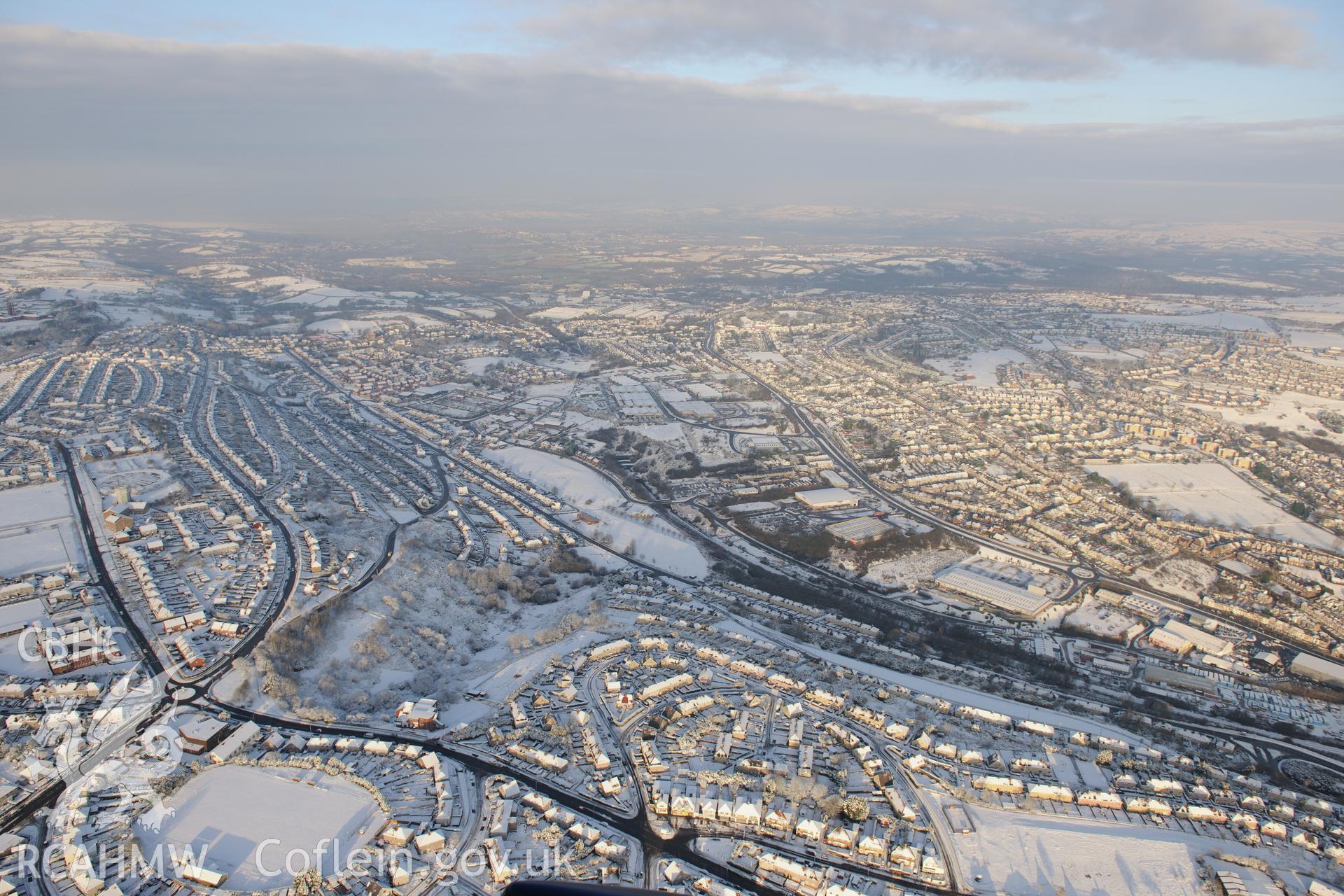 The garden suburb of Townhill, on the western side of Swansea. Oblique aerial photograph taken during the Royal Commission?s programme of archaeological aerial reconnaissance by Toby Driver on 24th January 2013.