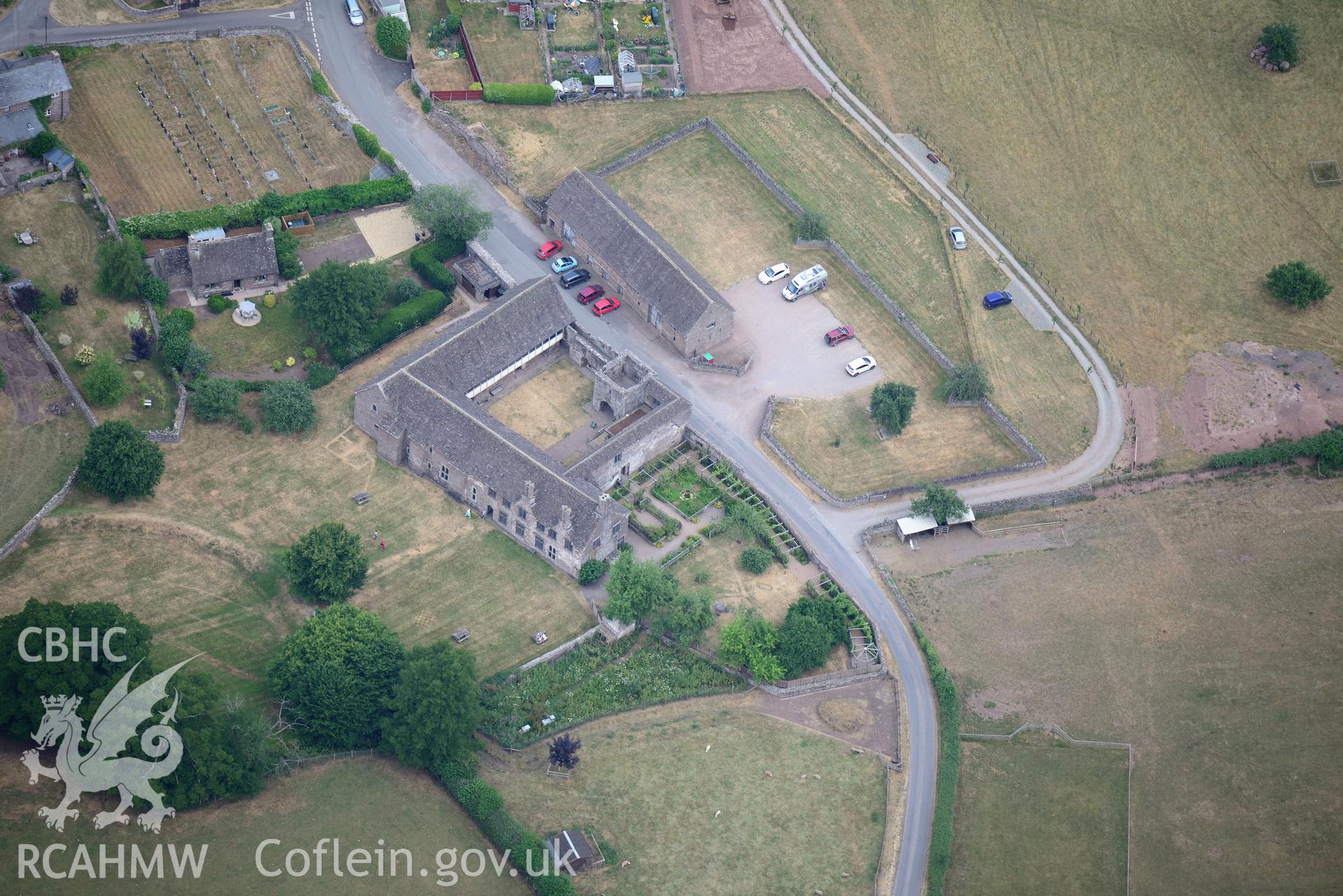 Royal Commission aerial photography of Tretower Court taken on 19th July 2018 during the 2018 drought.