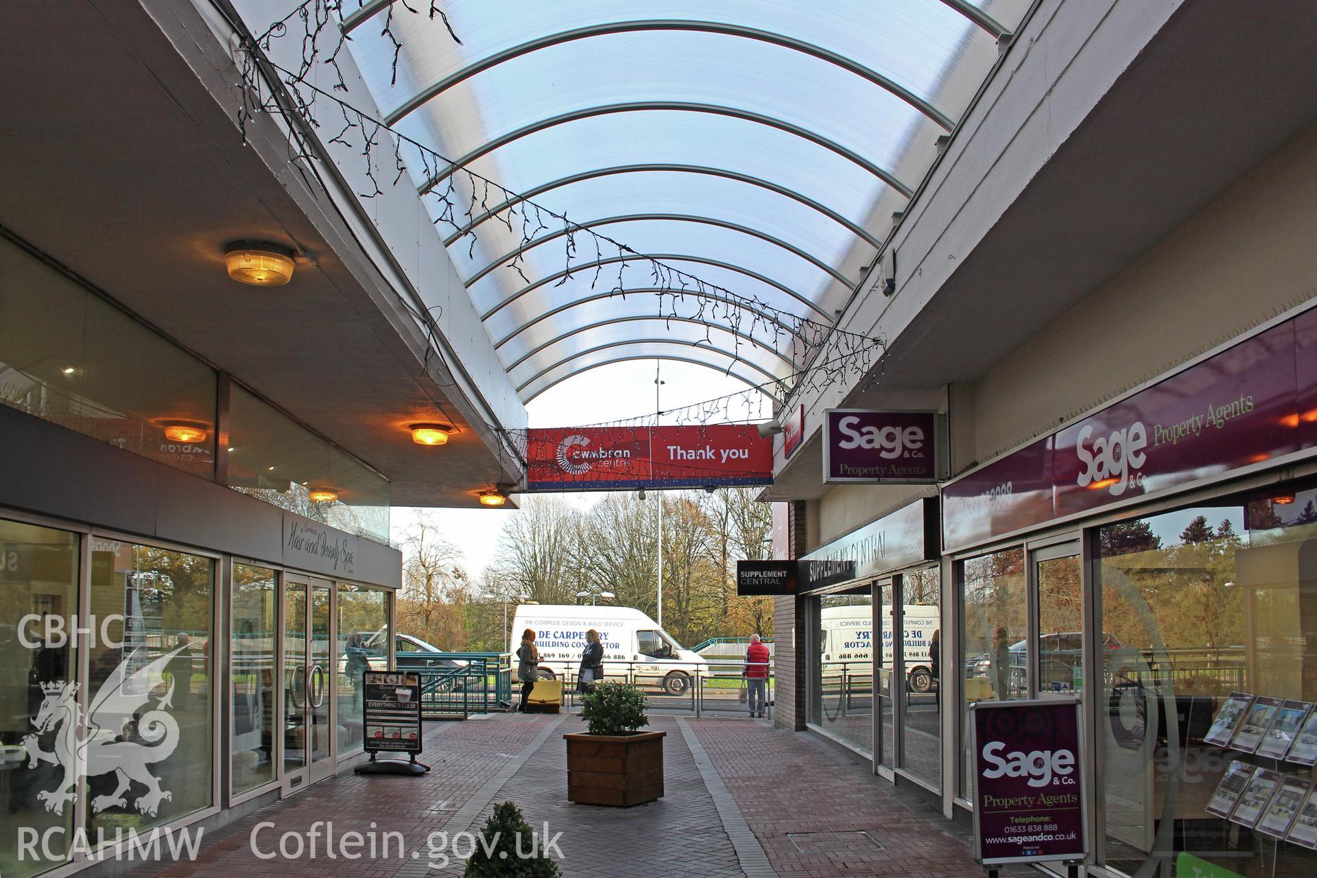 Internal view of Cwmbran Shopping Centre. Photograph taken by Sue Fielding in November 2017.