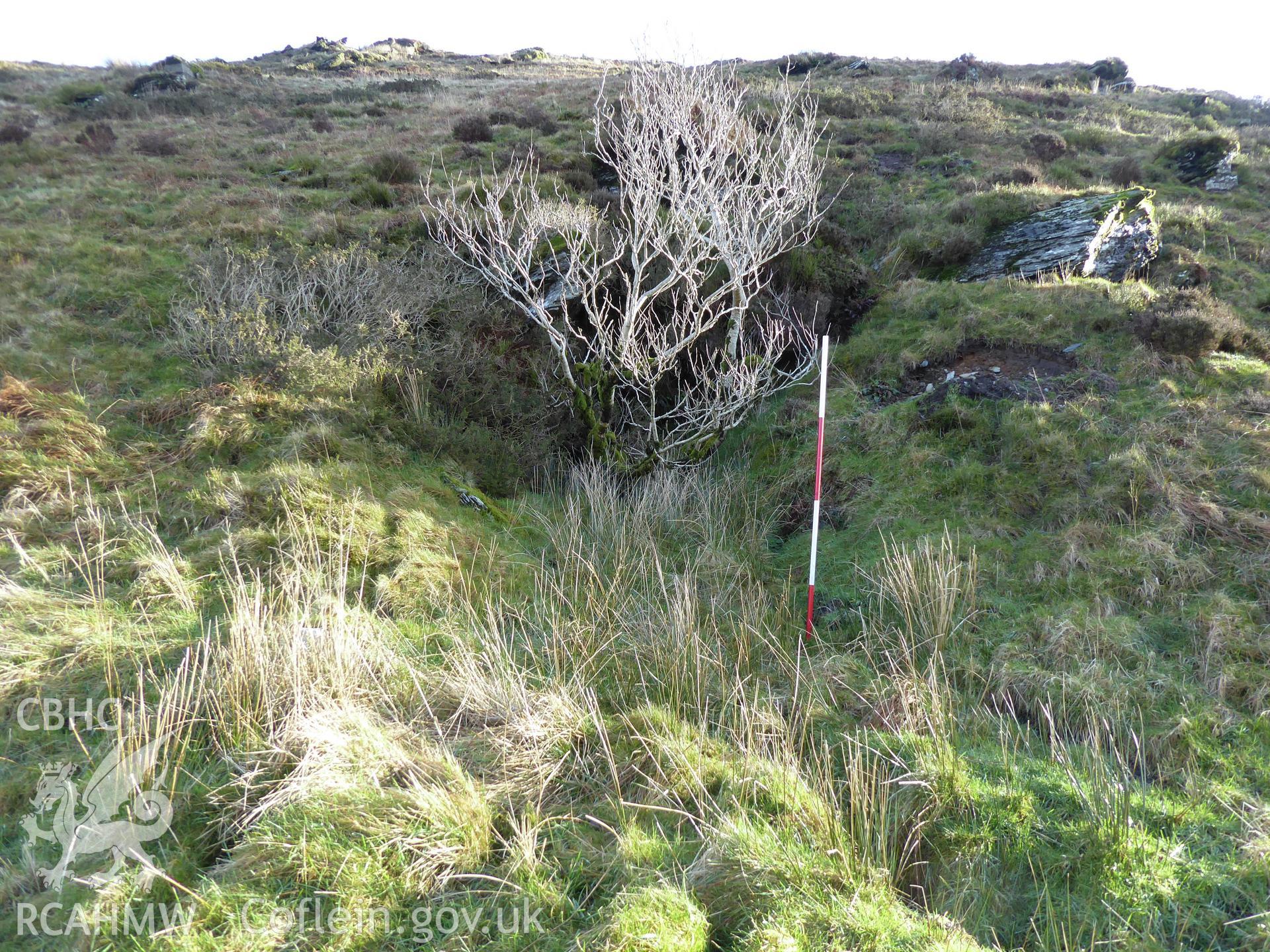 Adit for Moel Bowydd Trail, photographed on 11th February 2019 as part of archaeological assessment of Antur Stiniog Downhill Cycle Tracks Extension, conducted by I. P. Brooks of Engineering Archaeological Services Ltd.