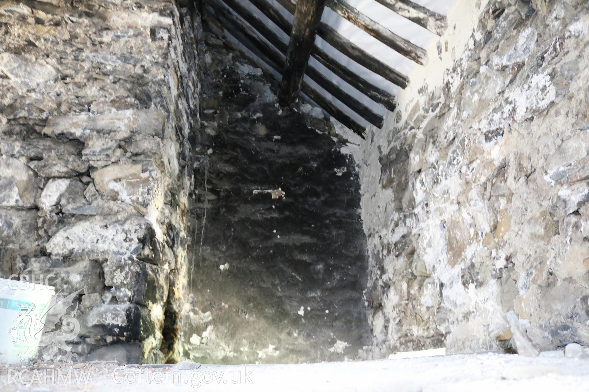 Photograph showing interior view of barn and cottage first floor at Maes yr Hendre, taken by Dr Marian Gwyn, 6th July 2016. (Original Reference no. 0081)