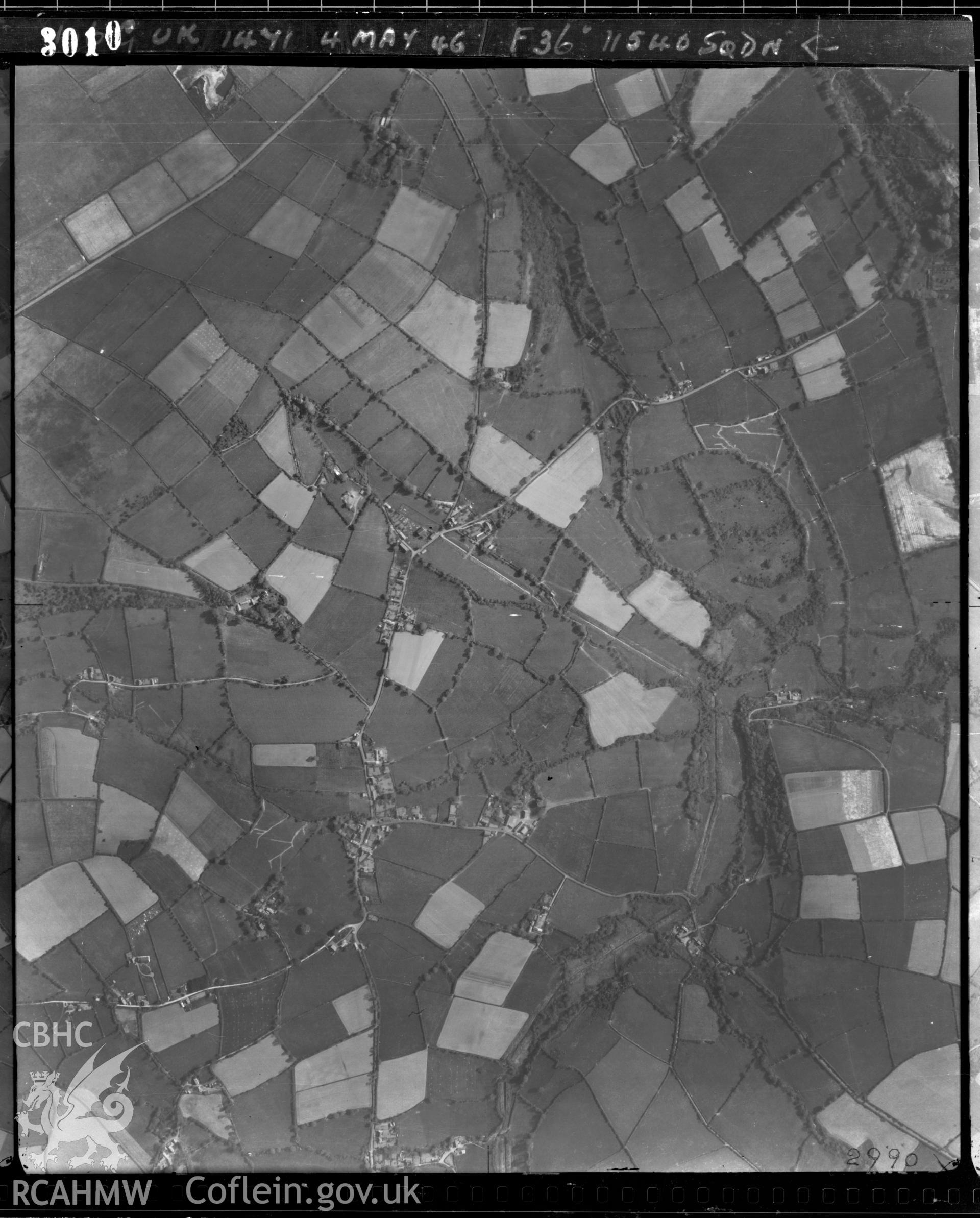 Digital copy of a Royal Air Force aerial view of the Rhydlewis area, dated 4th May 1946.