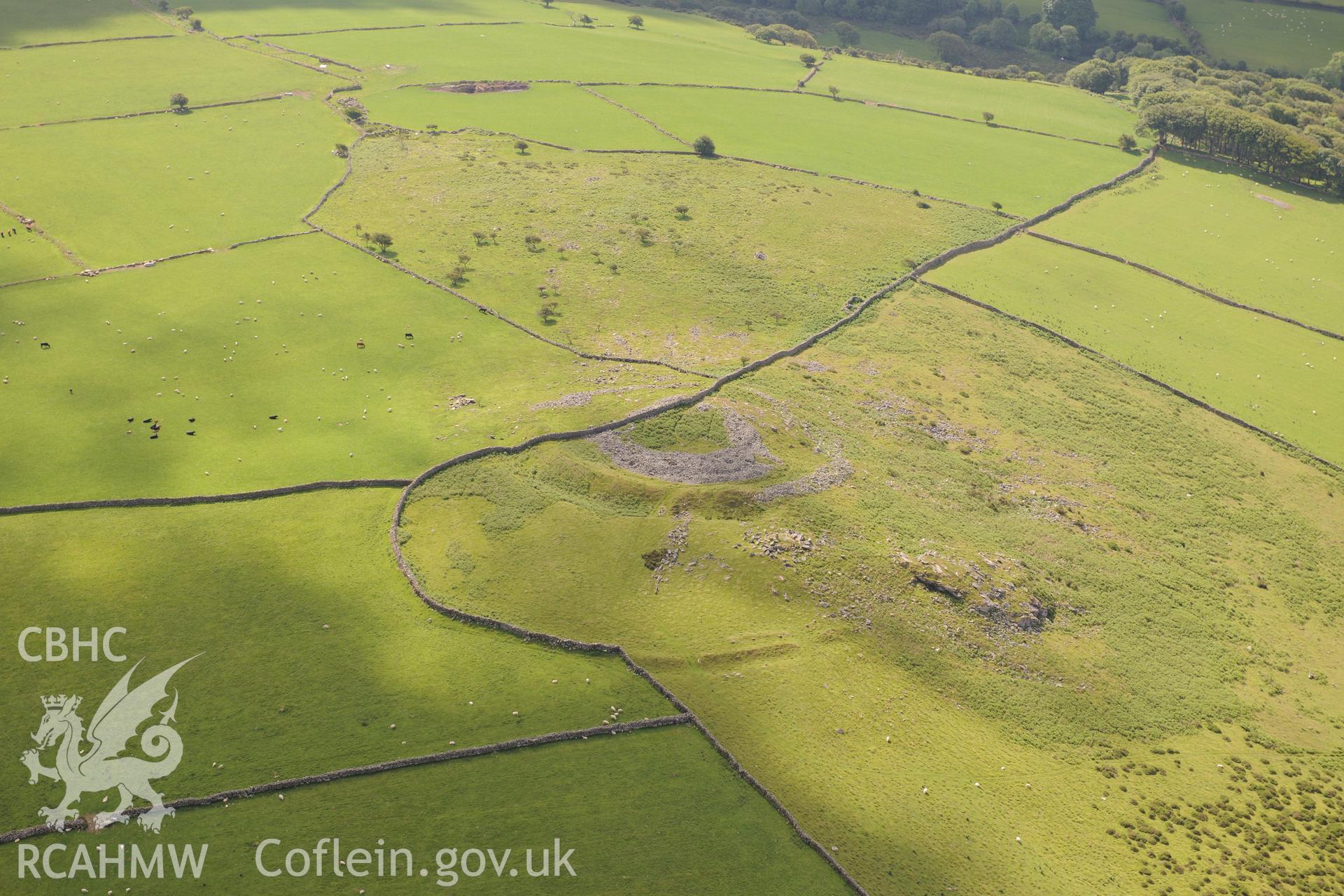 Carn Pentyrch Hillfort. Oblique aerial photograph taken during the Royal Commission's programme of archaeological aerial reconnaissance by Toby Driver on 23rd June 2015.
