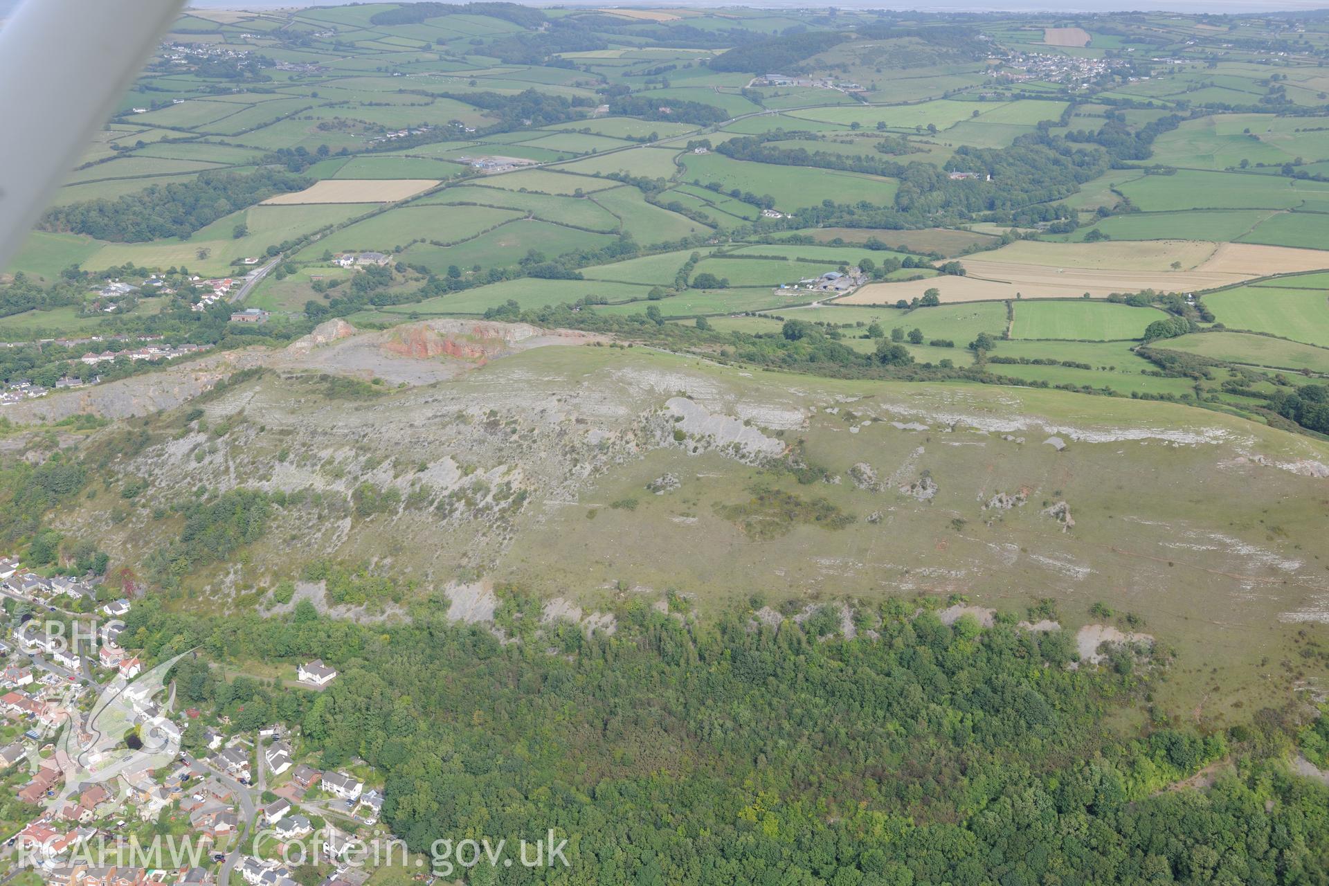 Moel Hiraddug Camp, Dyserth, near St. Asaph. Oblique aerial photograph taken during the Royal Commission's programme of archaeological aerial reconnaissance by Toby Driver on 11th September 2015.