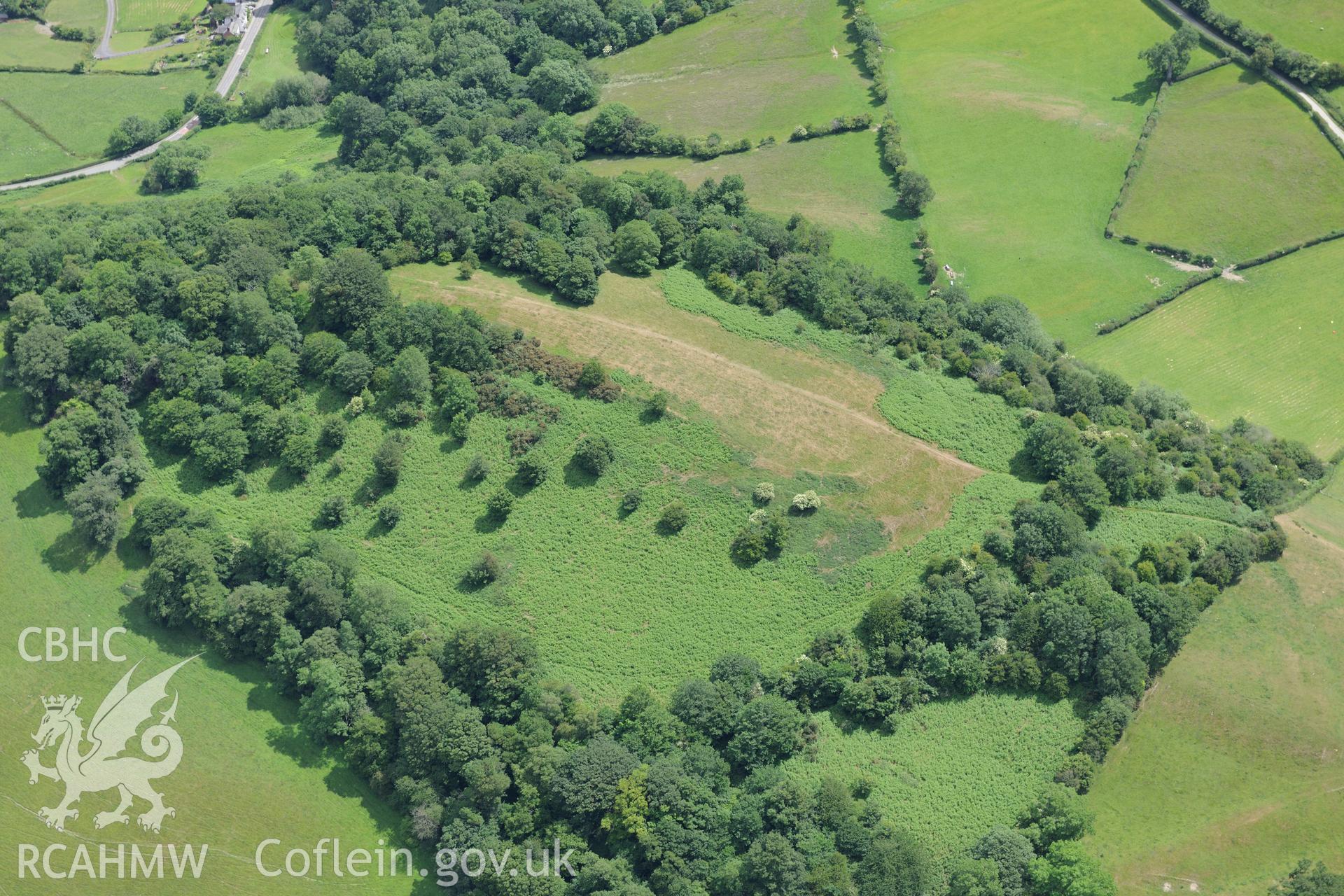 Ffridd Faldwyn hillfort, Montgomery. Oblique aerial photograph taken during the Royal Commission's programme of archaeological aerial reconnaissance by Toby Driver on 30th June 2015.
