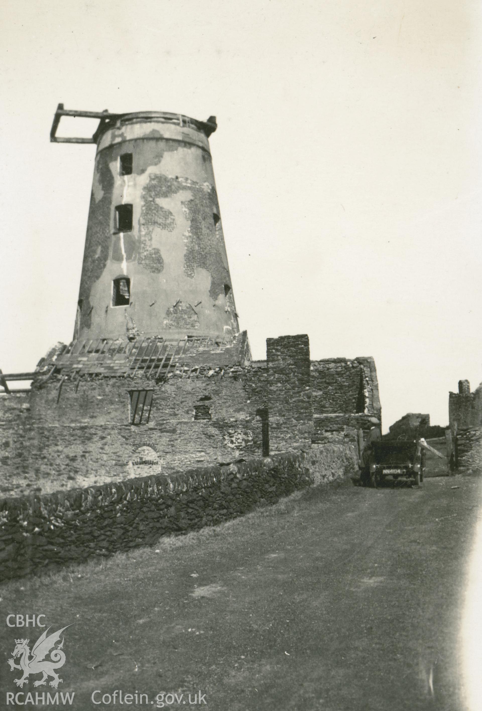 Digital copy of a photo from the Rex Wailes Collection showing a view of Amlwch Windmill.