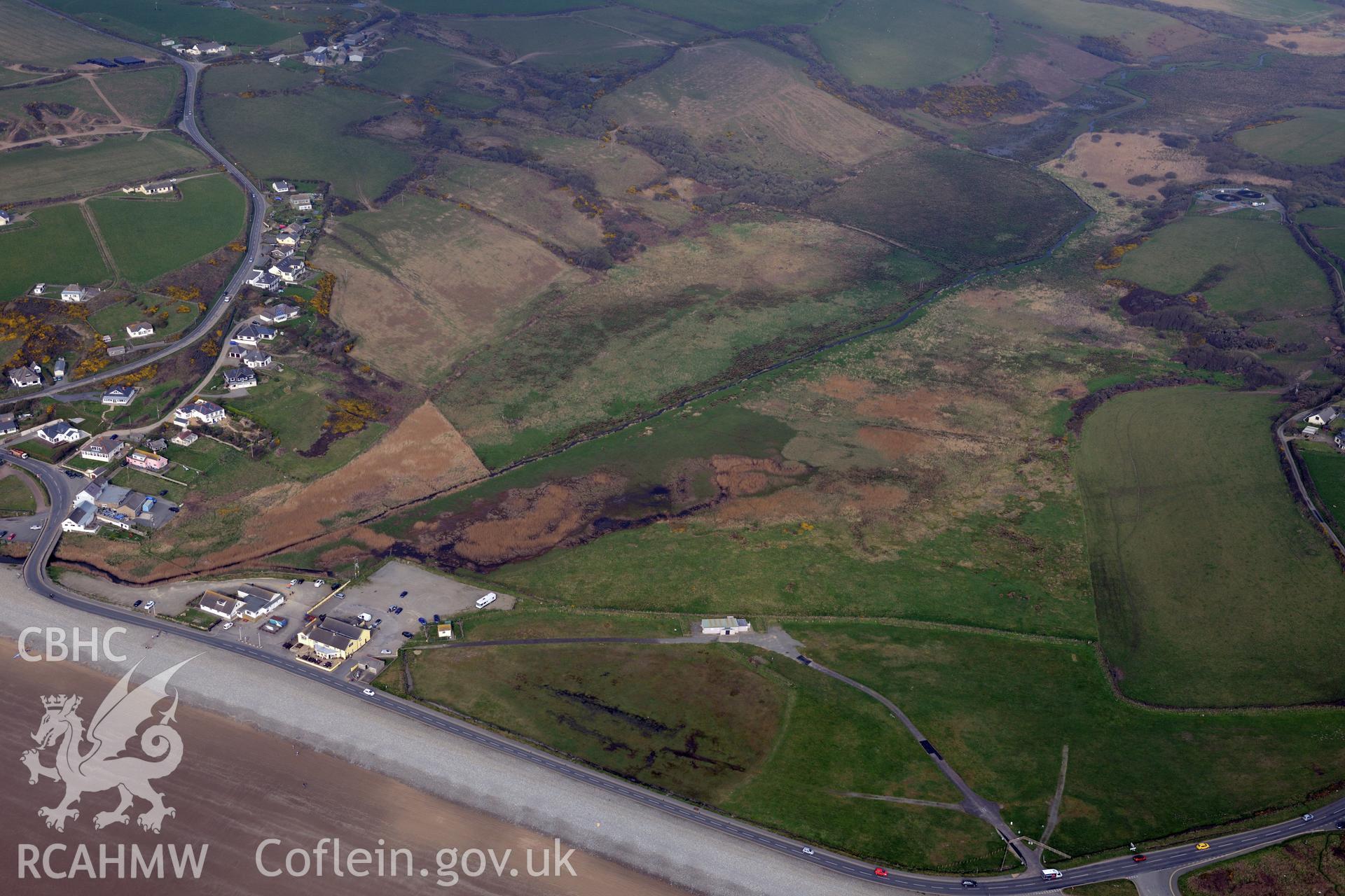 Aerial photography of Newgale taken on 27th March 2017.  Baseline aerial reconnaissance survey for the CHERISH Project. ? Crown: CHERISH PROJECT 2019. Produced with EU funds through the Ireland Wales Co-operation Programme 2014-2020. All material made freely available through the Open Government Licence.