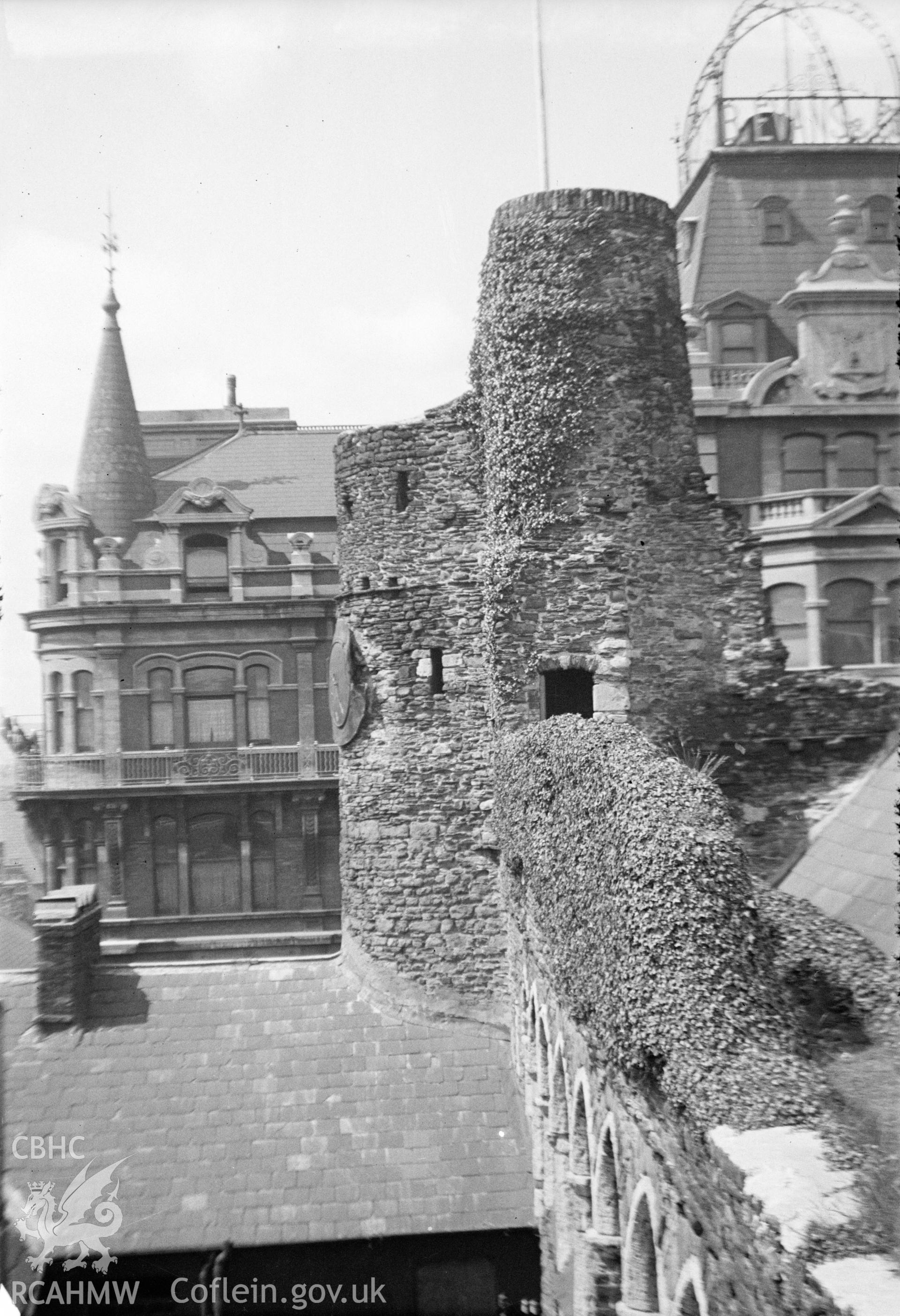 Digital copy of a nitrate negative showing view of Tenby Town Walls taken by Leonard Monroe.