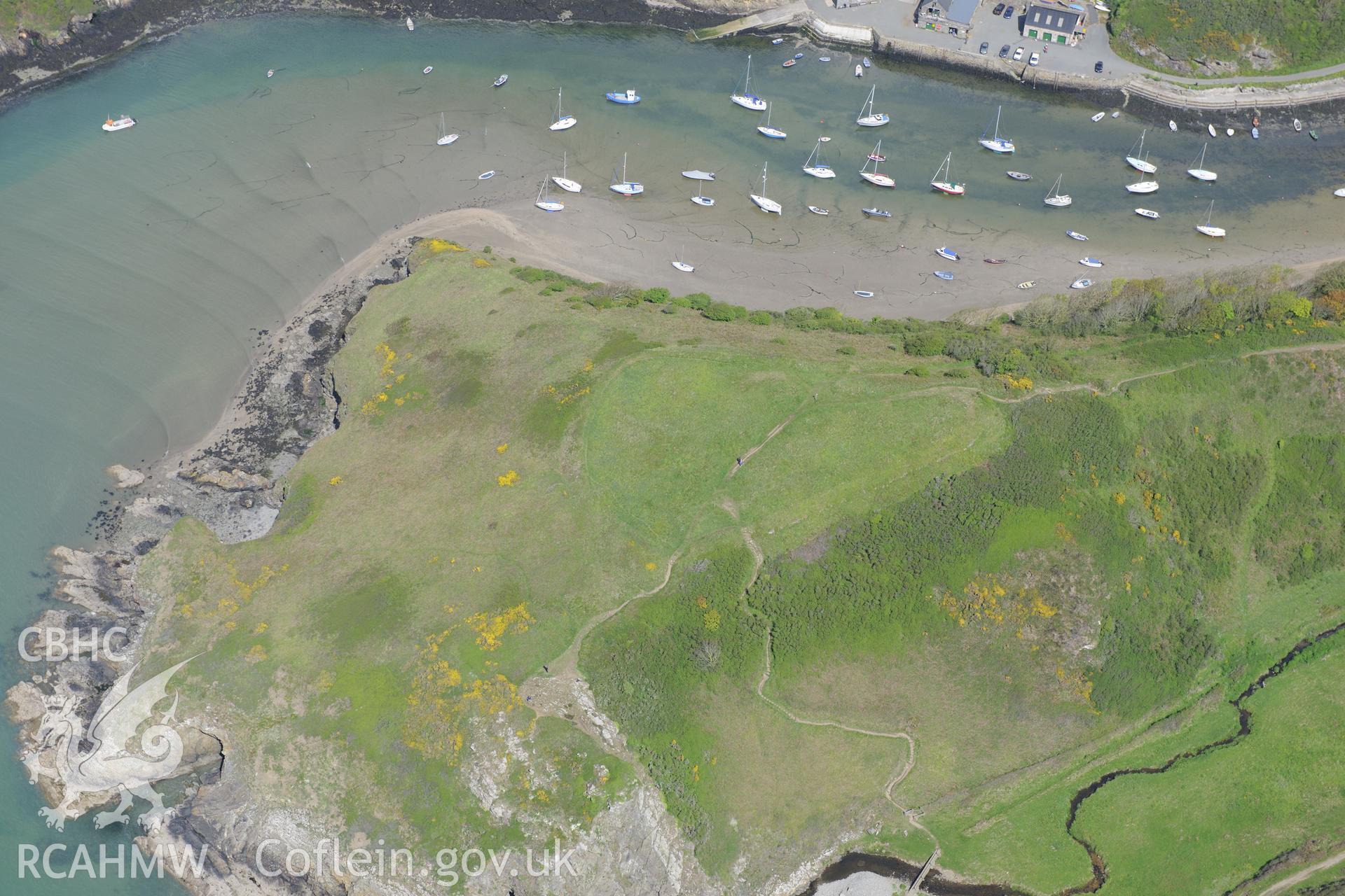 Gribbin Promontory Fort south of Solva harbour. Oblique aerial photograph taken during the Royal Commission's programme of archaeological aerial reconnaissance by Toby Driver on 13th May 2015.