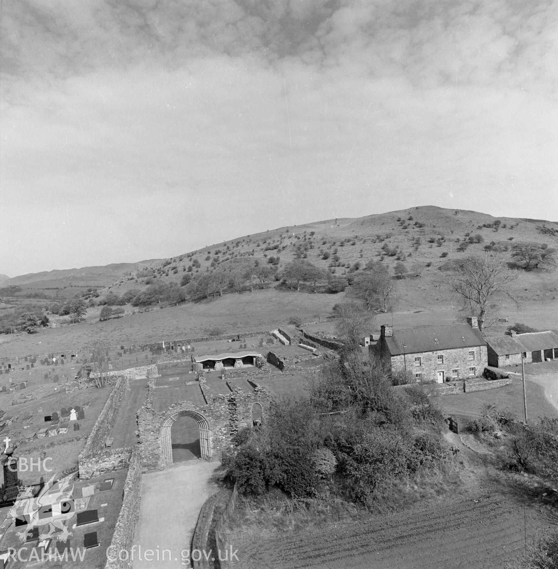 Digital copy of a black and white negative showing hi-spy view of Strata Florida.
