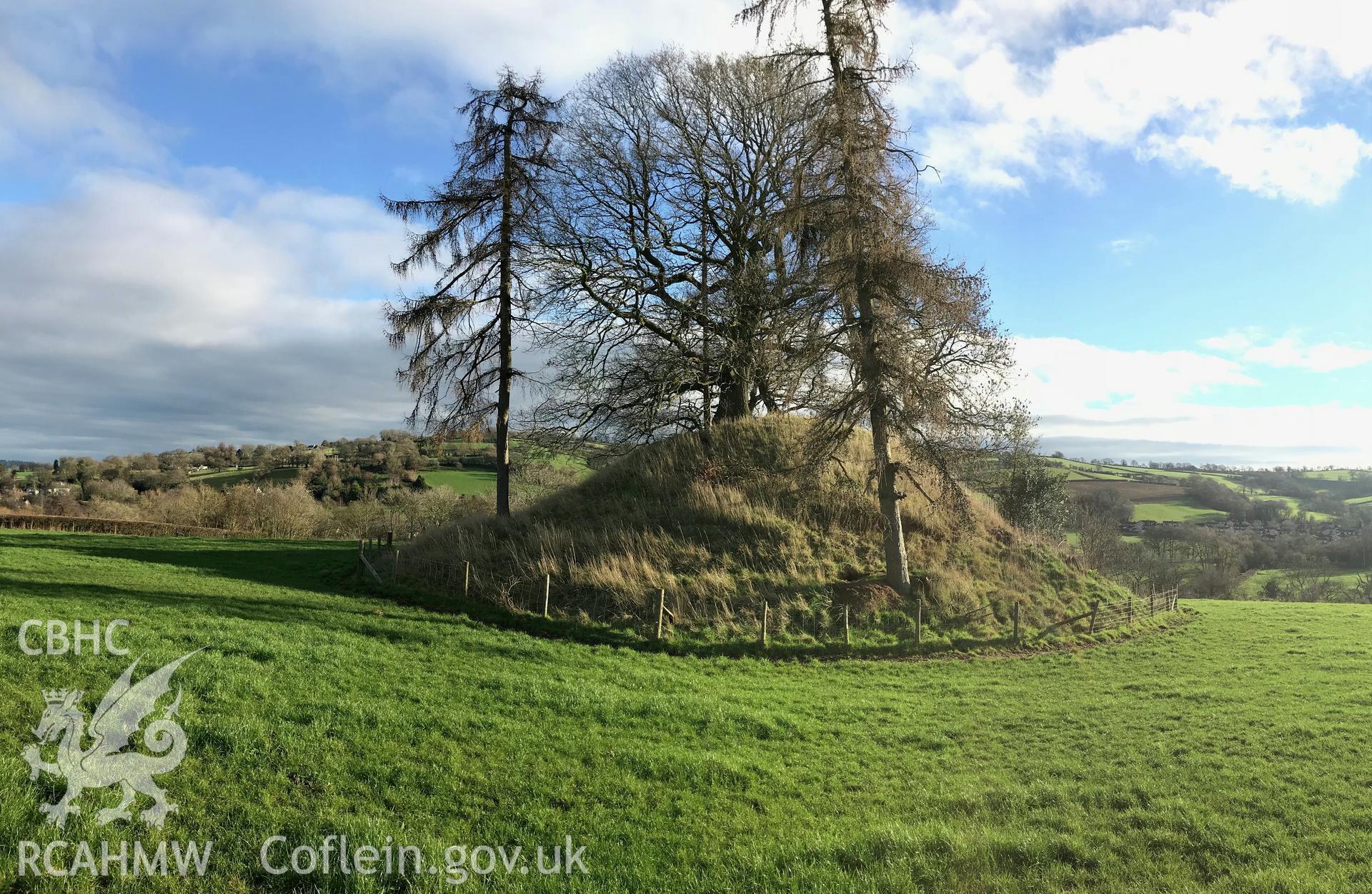 View of the Moat Mound and Bailey, Crucorney. Colour photograph taken by Paul R. Davis on 1st January 2019.