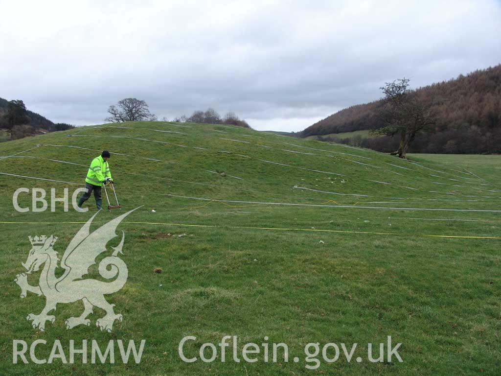Digital colour photograph of archaeological investigations at Pilleth battlefield. From report no. 1048 - Pilleth battlefield, part of the Welsh Battlefield Metal Detector Survey, carried out by Archaeology Wales.