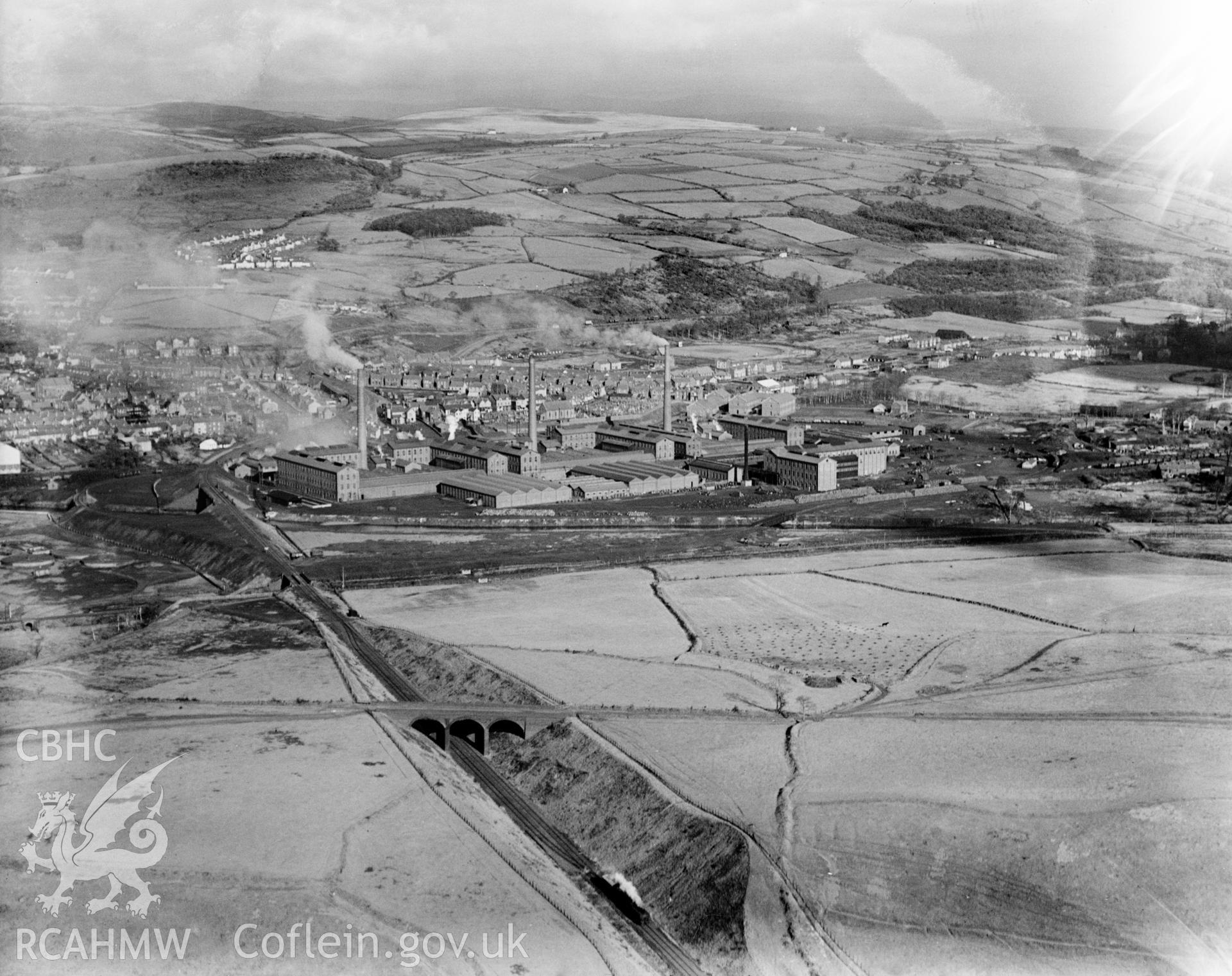 View of Mond Nickel Works, Clydach, Swansea, oblique aerial view. 5?x4? black and white glass plate negative.