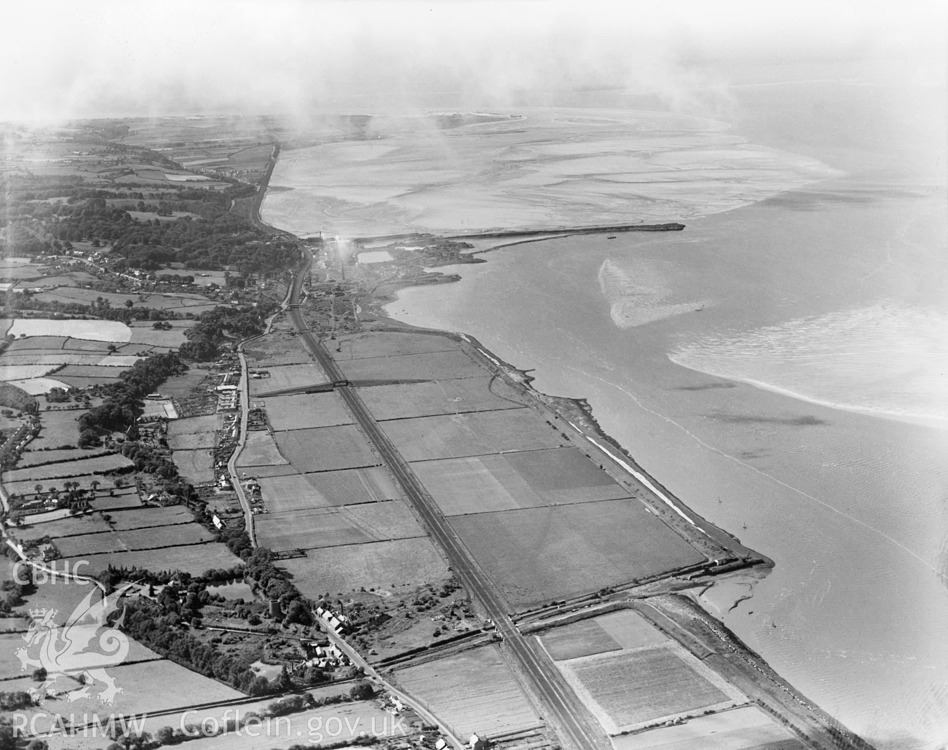 View of Mostyn showing Barwen & Mostyn Iron Co., oblique aerial view. 5?x4? black and white glass plate negative.