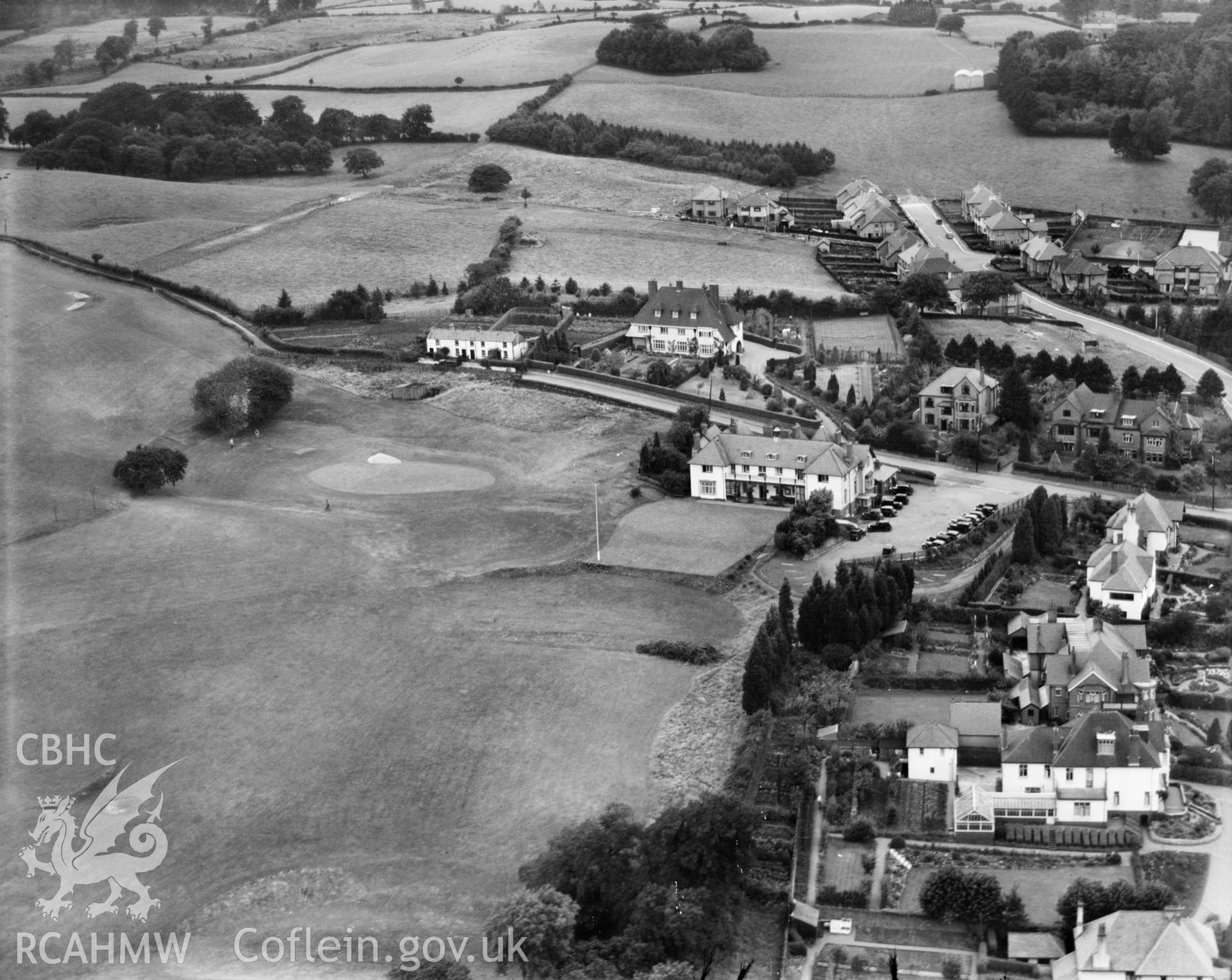 View of Radyr golf club, oblique aerial view. 5?x4? black and white glass plate negative.