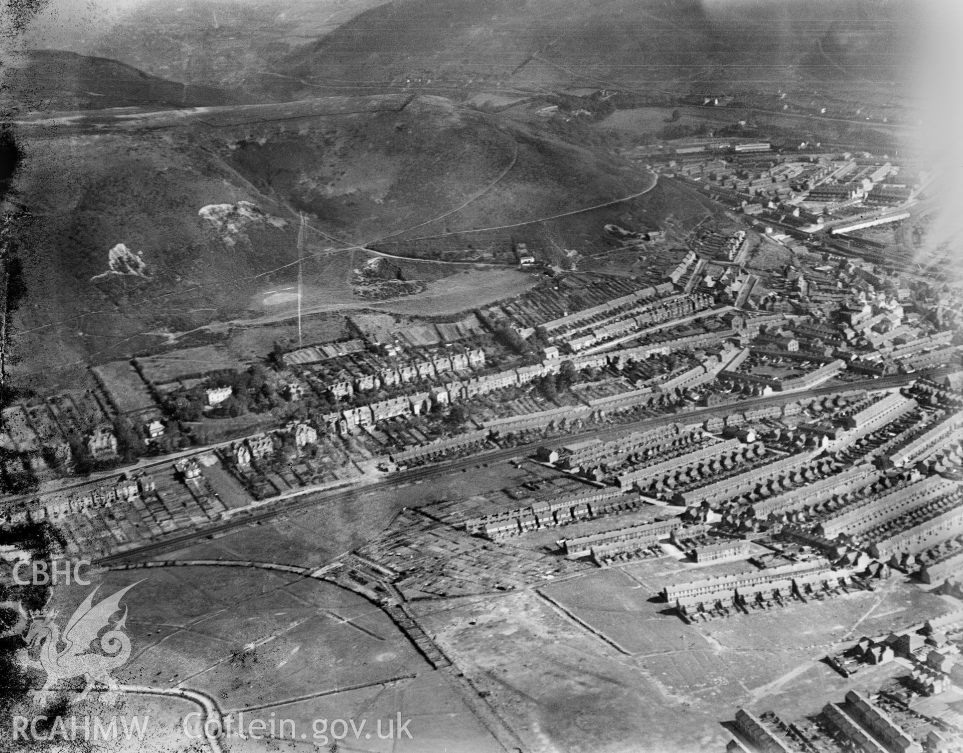 View of Port Talbot, oblique aerial view. 5?x4? black and white glass plate negative.