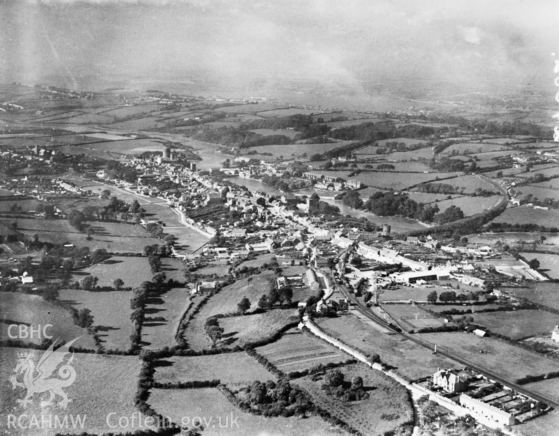 Distant view of Pembroke. Oblique aerial photograph, 5?x4? BW glass plate.