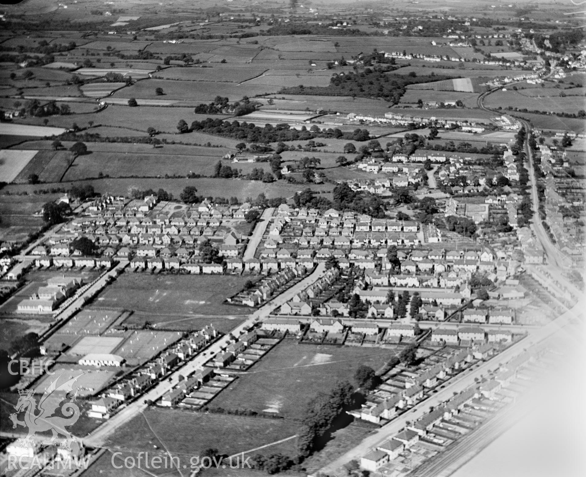 View of Rhiwbina, oblique aerial view. 5?x4? black and white glass plate negative.