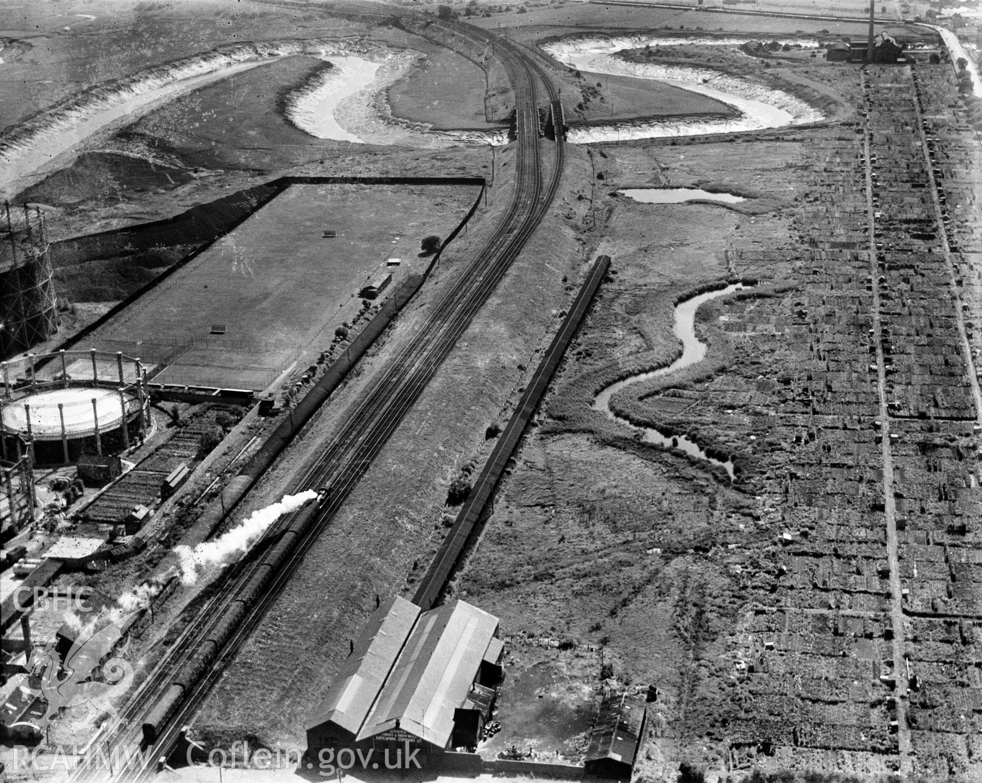 View of Dixon's Ropeworks, Grangetown, oblique aerial view. 5?x4? black and white glass plate negative.