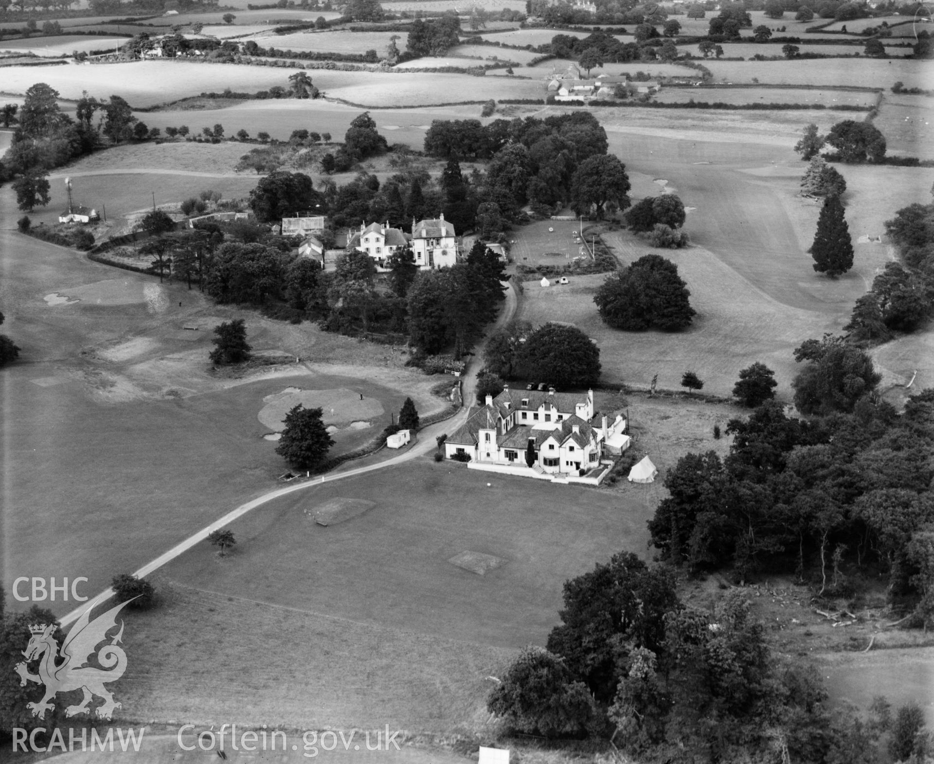 View of Llanishen golf club, oblique aerial view. 5?x4? black and white glass plate negative.