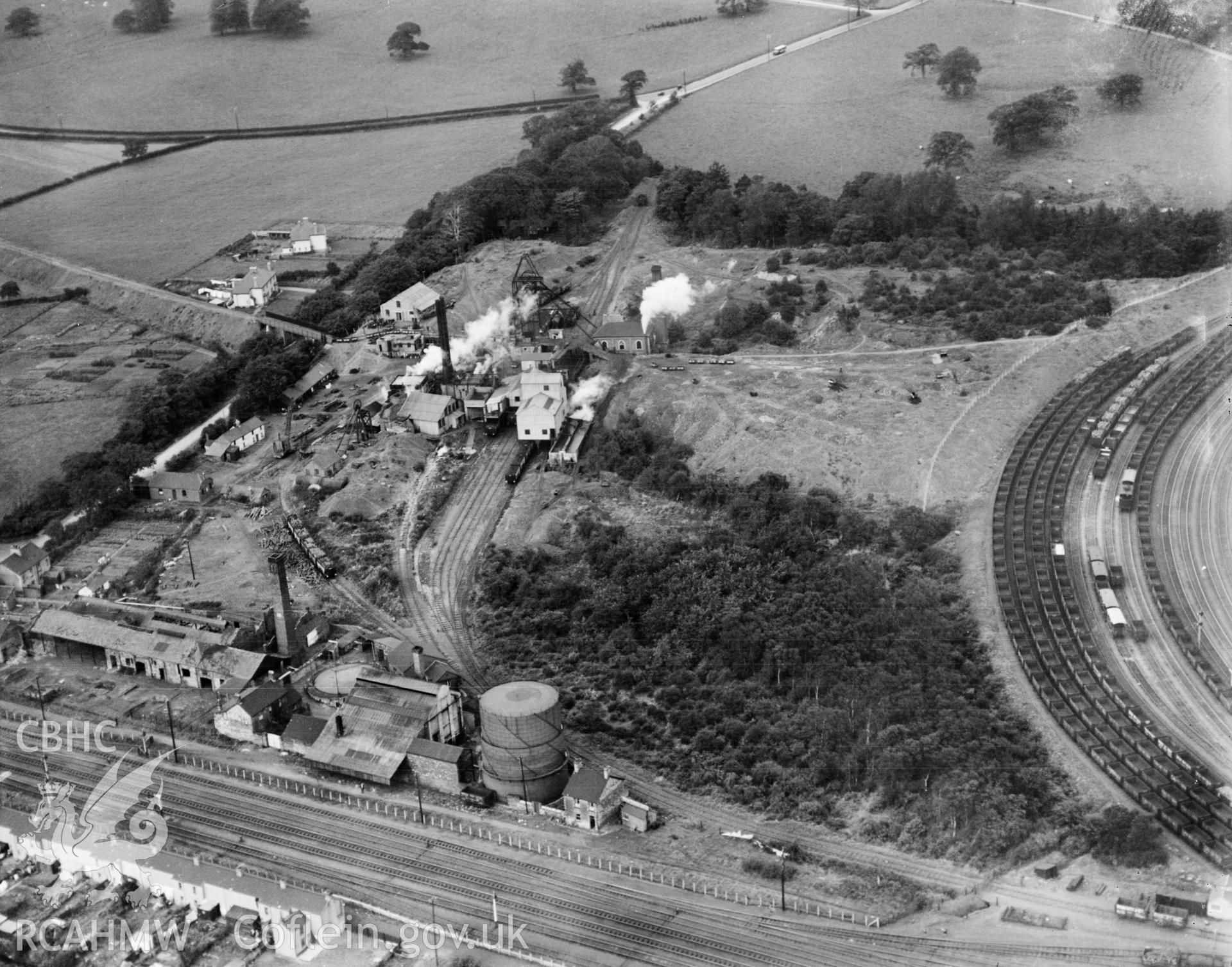 View of Ely Tinplate works, Pontyclun. Oblique aerial photograph, 5?x4? BW glass plate.