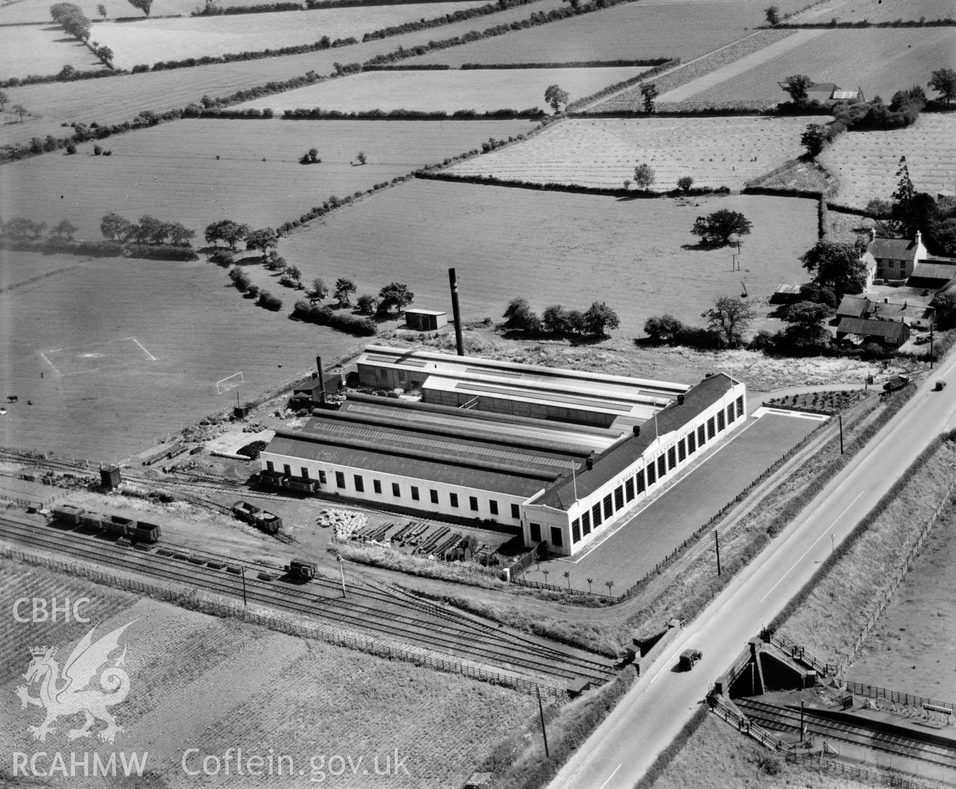 View of Morgan Rees & Sons wire ropeworks, Whitchurch. Oblique aerial photograph, 5?x4? BW glass plate.