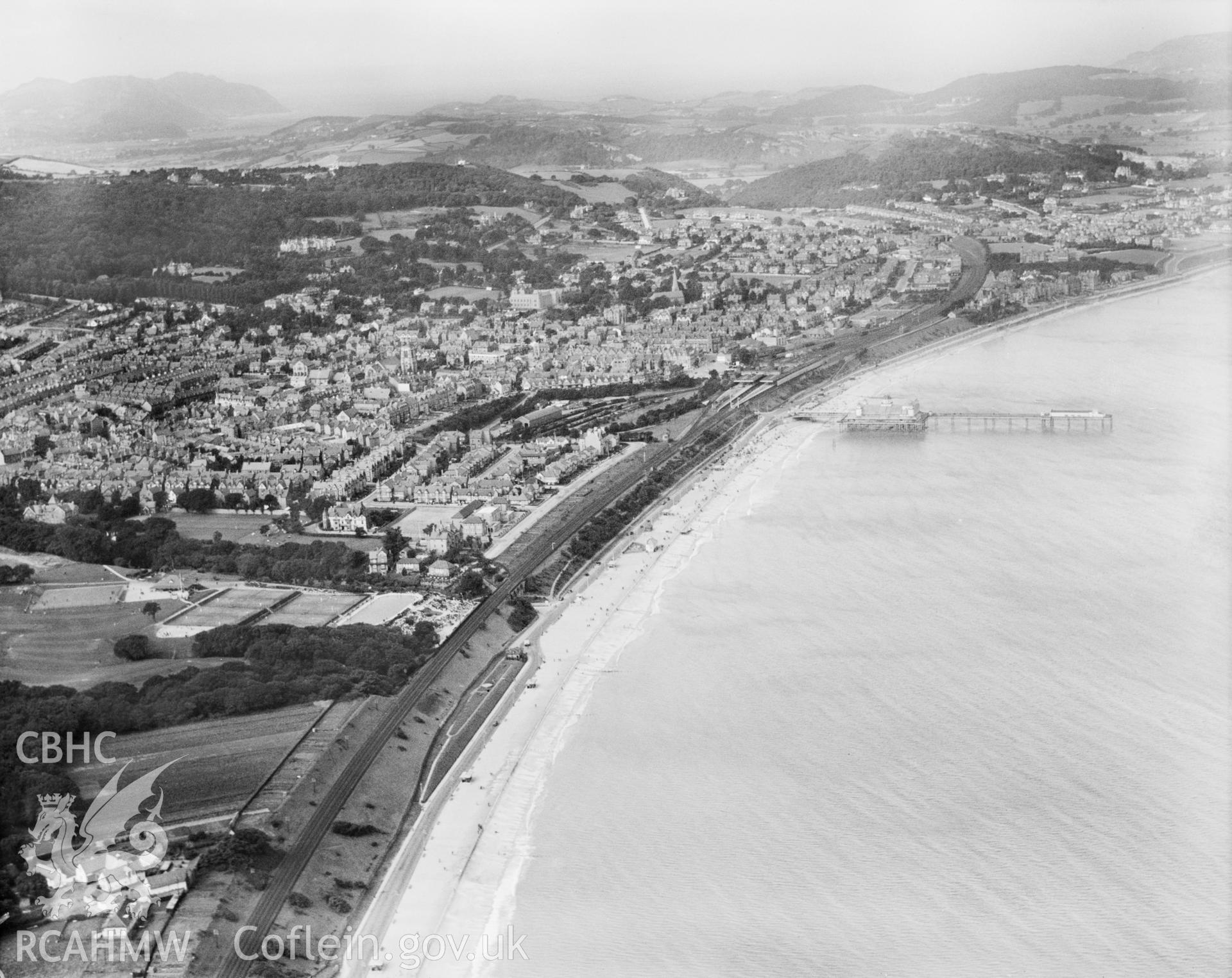 General view of Colwyn Bay, oblique aerial view. 5?x4? black and white glass plate negative.