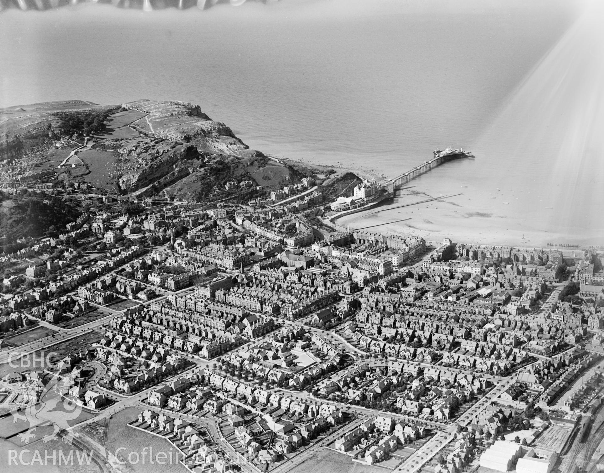 View of Llandudno, oblique aerial view. 5?x4? black and white glass plate negative.