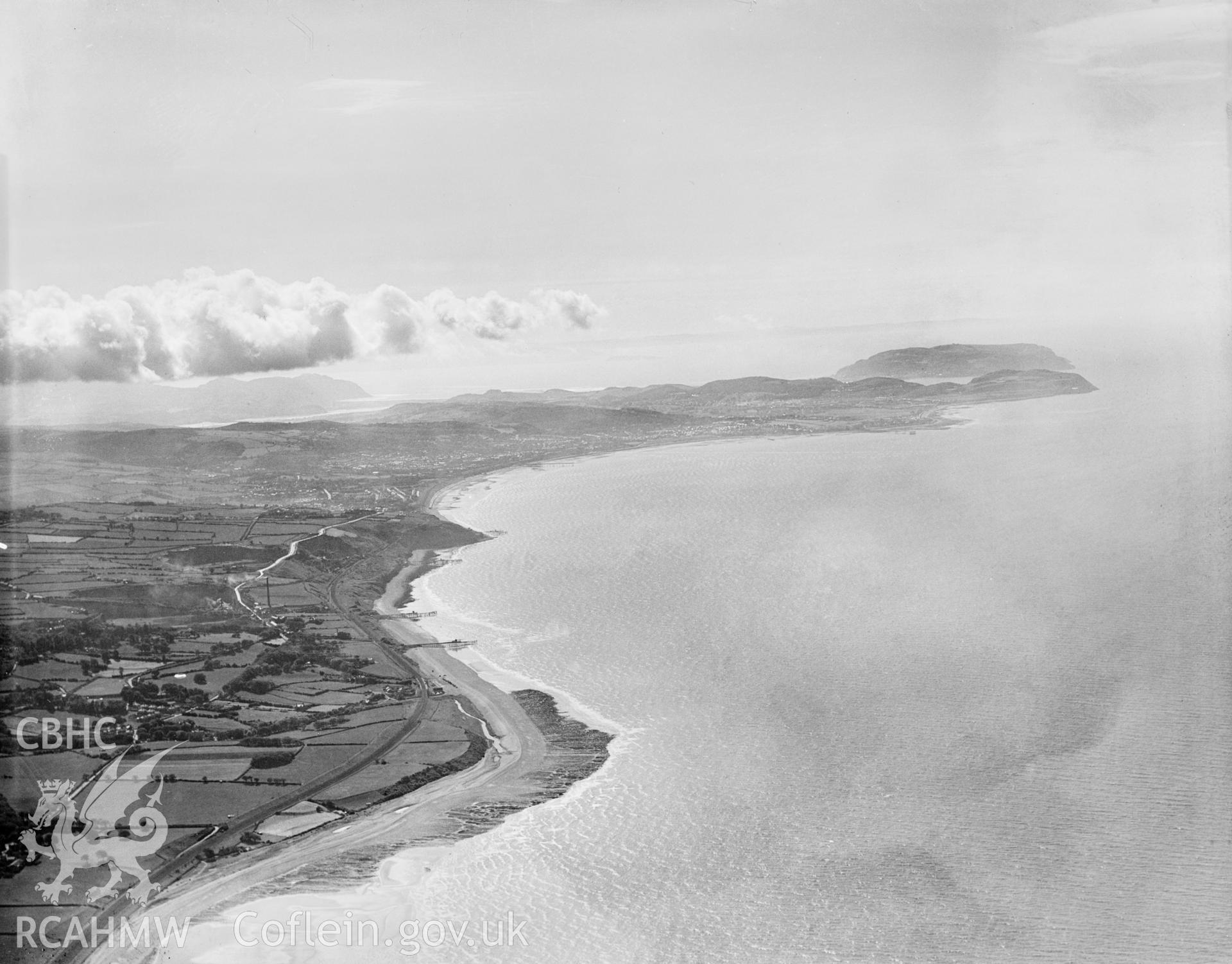 Distant view of Colwyn Bay, oblique aerial view. 5?x4? black and white glass plate negative.
