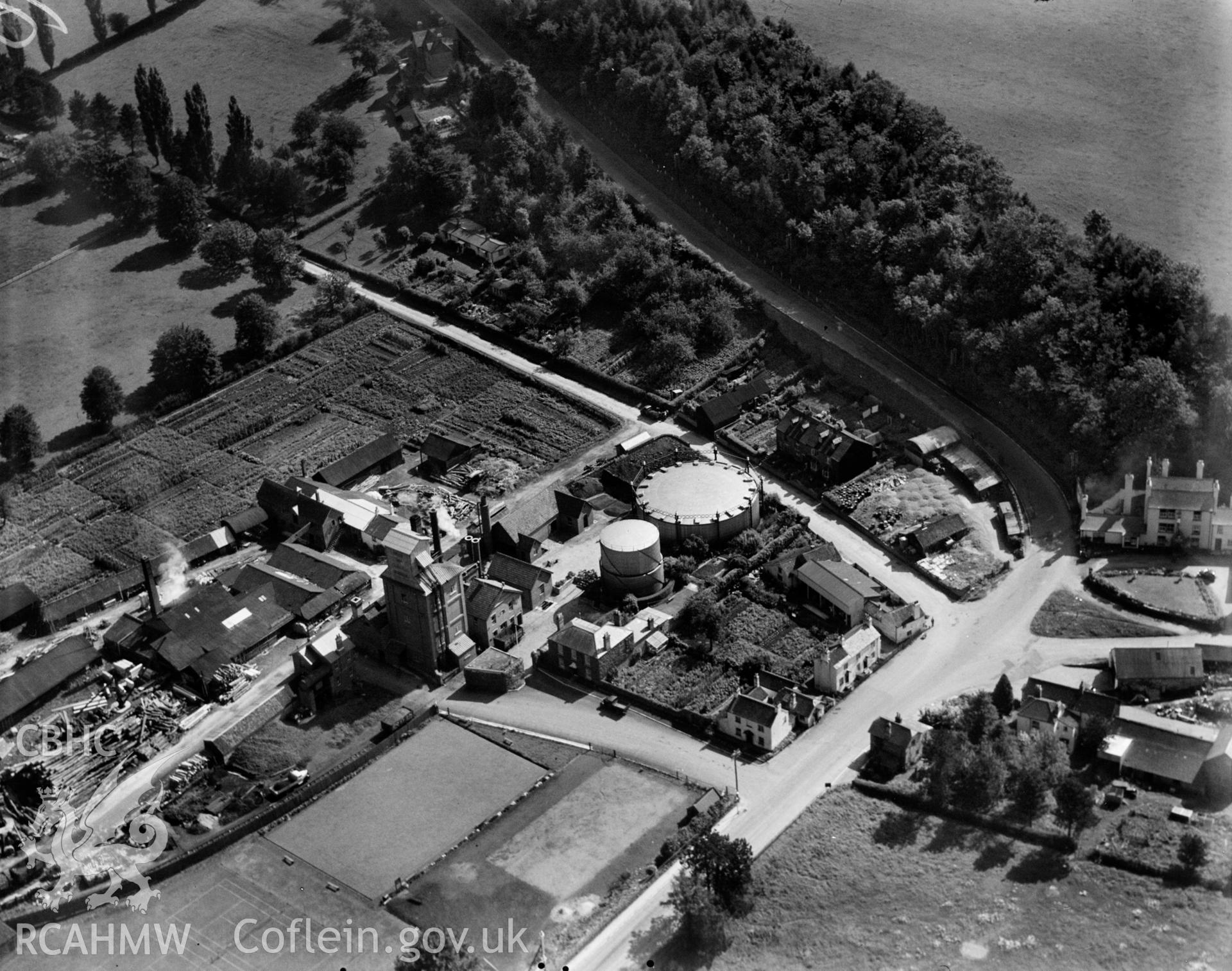 View of Monmouth Gas Works, oblique aerial view. 5?x4? black and white glass plate negative.